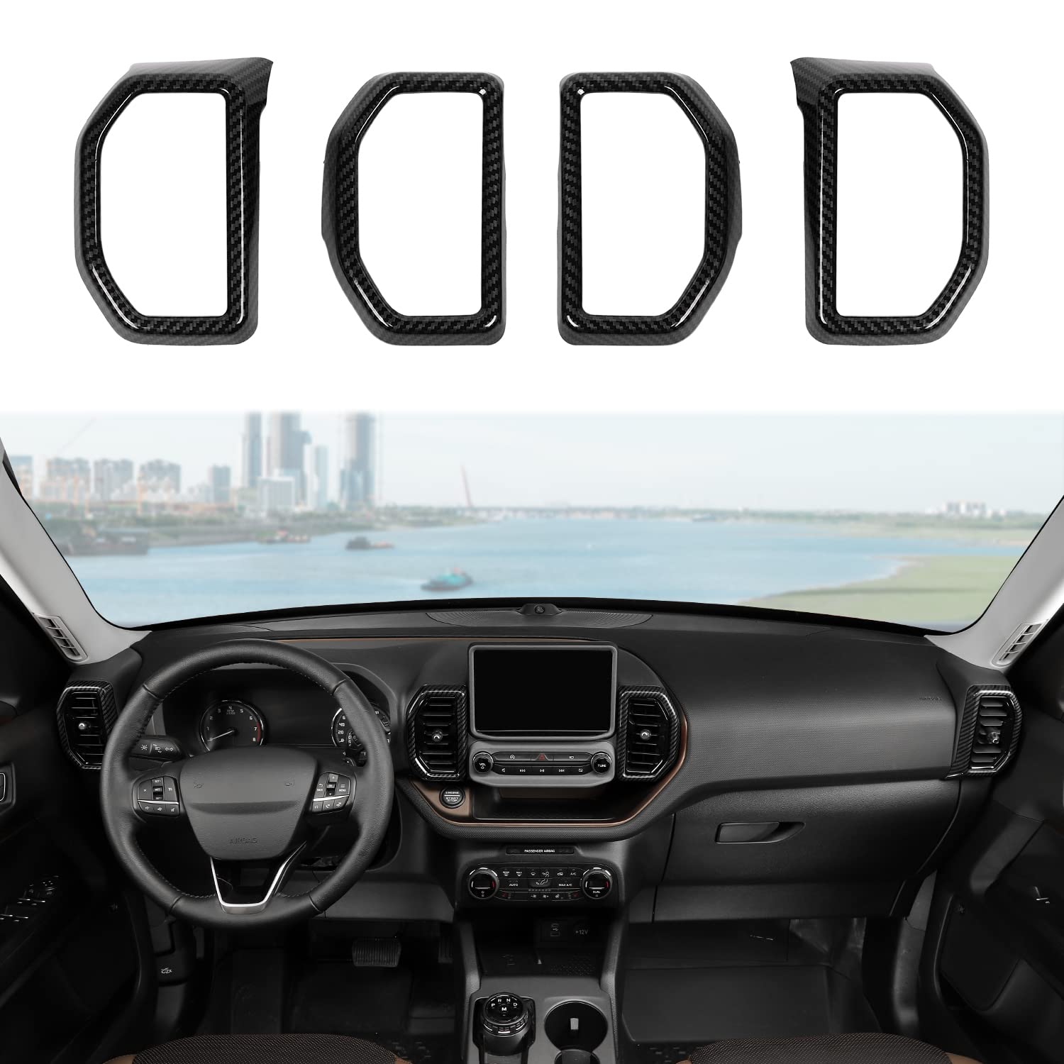 Linskip Center Console Air Vents Trim Compatible with Ford Bronco Sport 2021 2022 2023 2024, Bronco Sport AC Vent Covers, Bronco Sport Interior Accessories(Carbon Fiber Pattern)