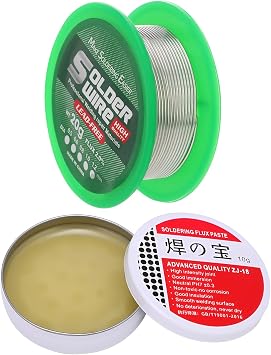 saerryor 0.8mm Solder Wire Set with 10g Solder Flux Paste, Soldering Wick | 2Pcs Professional Soldering Flux Paste Tool Set for Welding Electronics Components Appliance