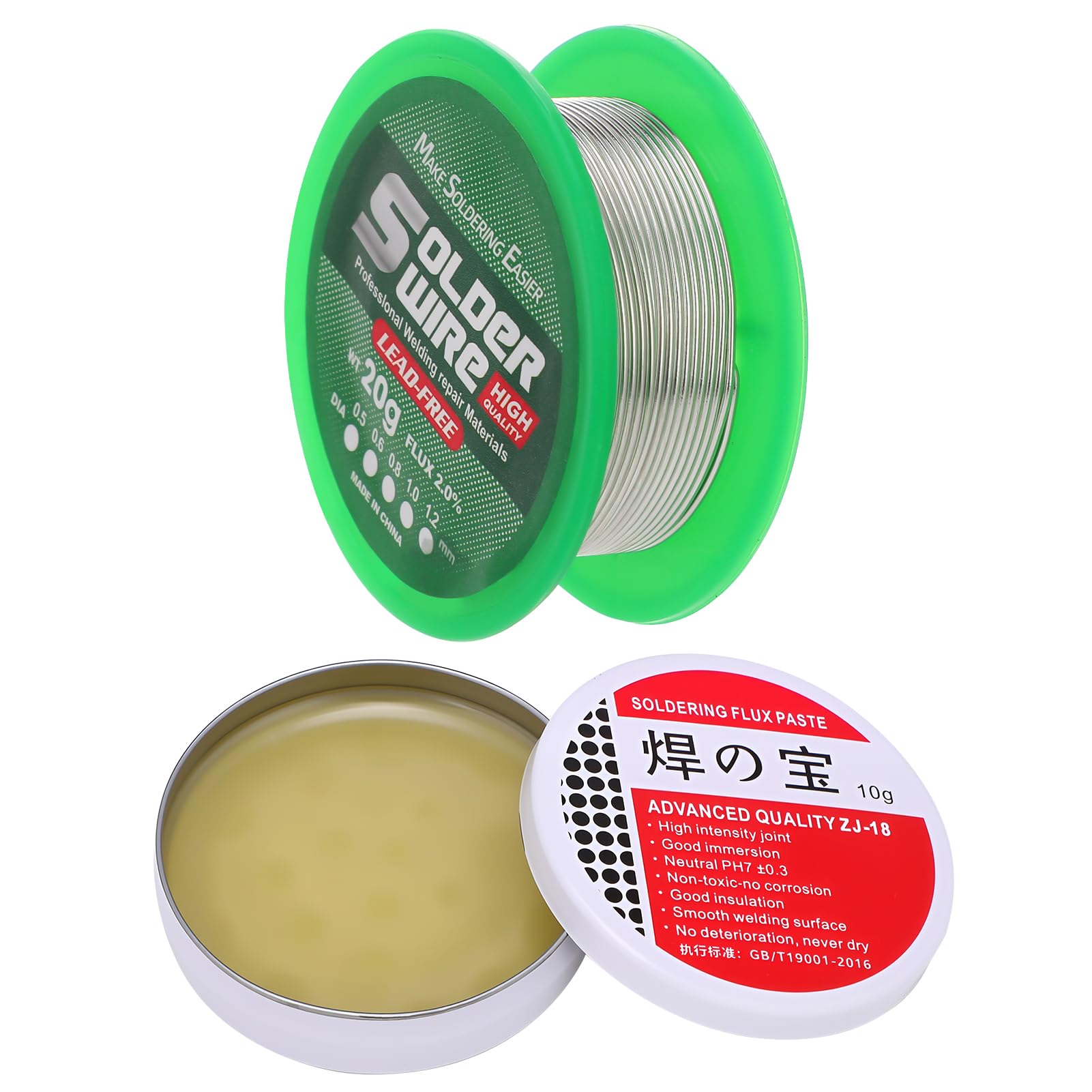 0.8mm Solder Wire Set with 10g Solder Flux Paste, Soldering Wick 2Pcs Professional Soldering Flux Paste Tool Set for Welding Electronics Components Appliance