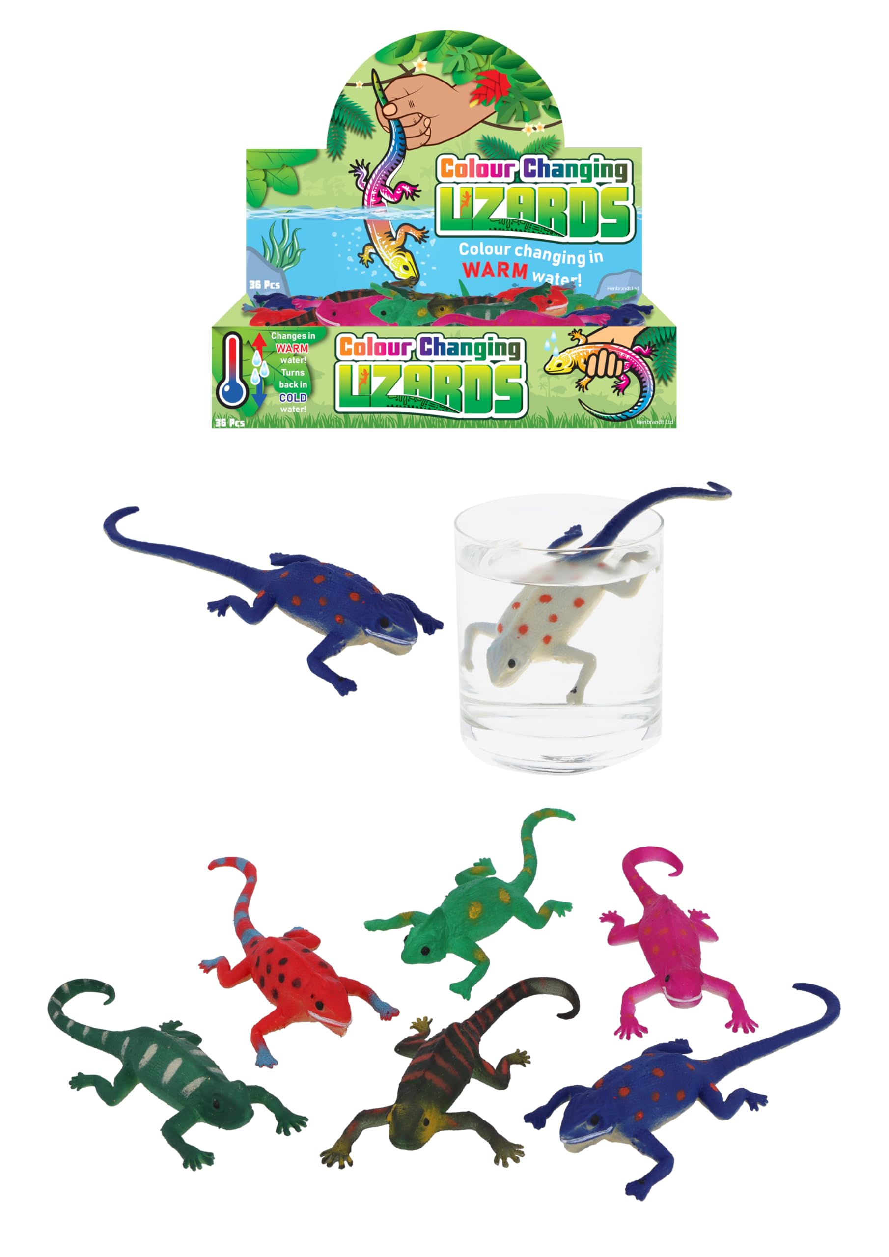 HENBRANDT 6 x Colour Changing Lizards 15cm Stretchy Chameleon Colour Change in Hot or Cold Water Bath Toys Kids Party Favour Stocking Filler Loot Bag Filler Lucky Dip for Boys and Girls
