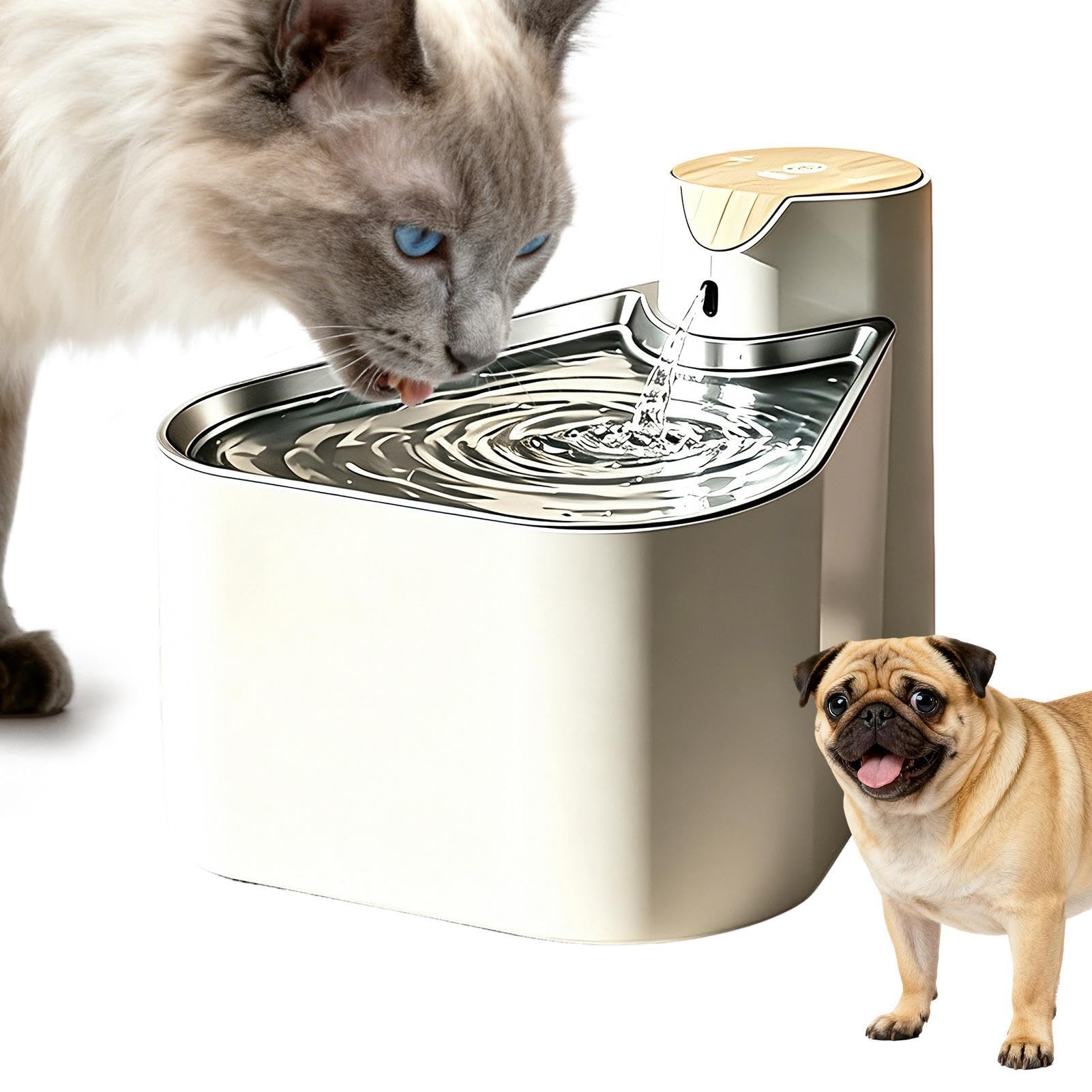 Fontana Di Acqua Per Gatto In Acciaio Ricaricabile USB 2000 mAh | Fontana Di Acqua Per Cane Soggiorno, Balcone, Animali domestici, All'aperto, Cane, Cucciolo
