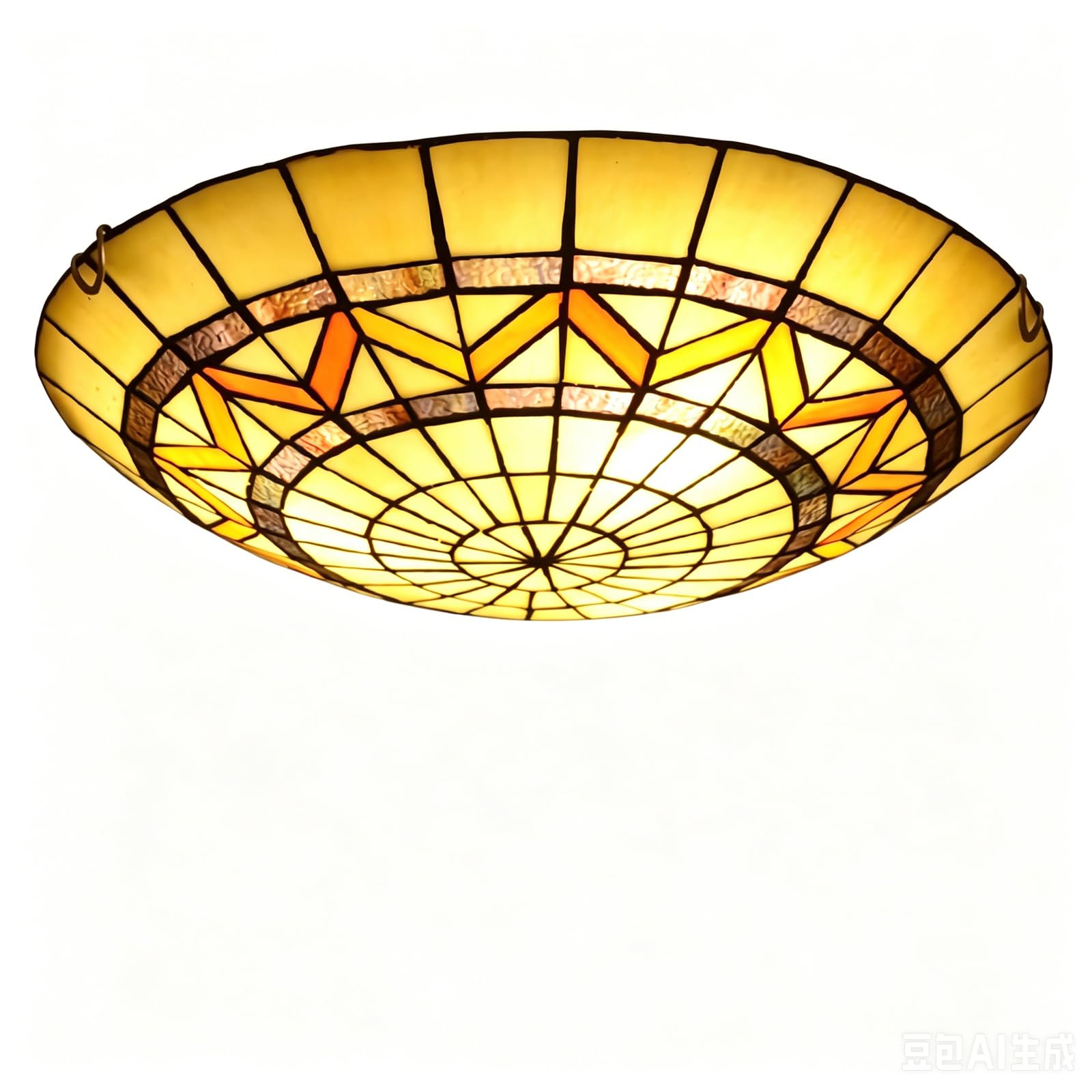 CNSXHAO Tiffany Style Ceiling Light Fixtures Flush Mount, Vintage Stained Glass Hallway Ceiling Lamp, E27 Bulb Retro Round Shade Chandeliers for Bedroom Living Room Kitchen,40cm