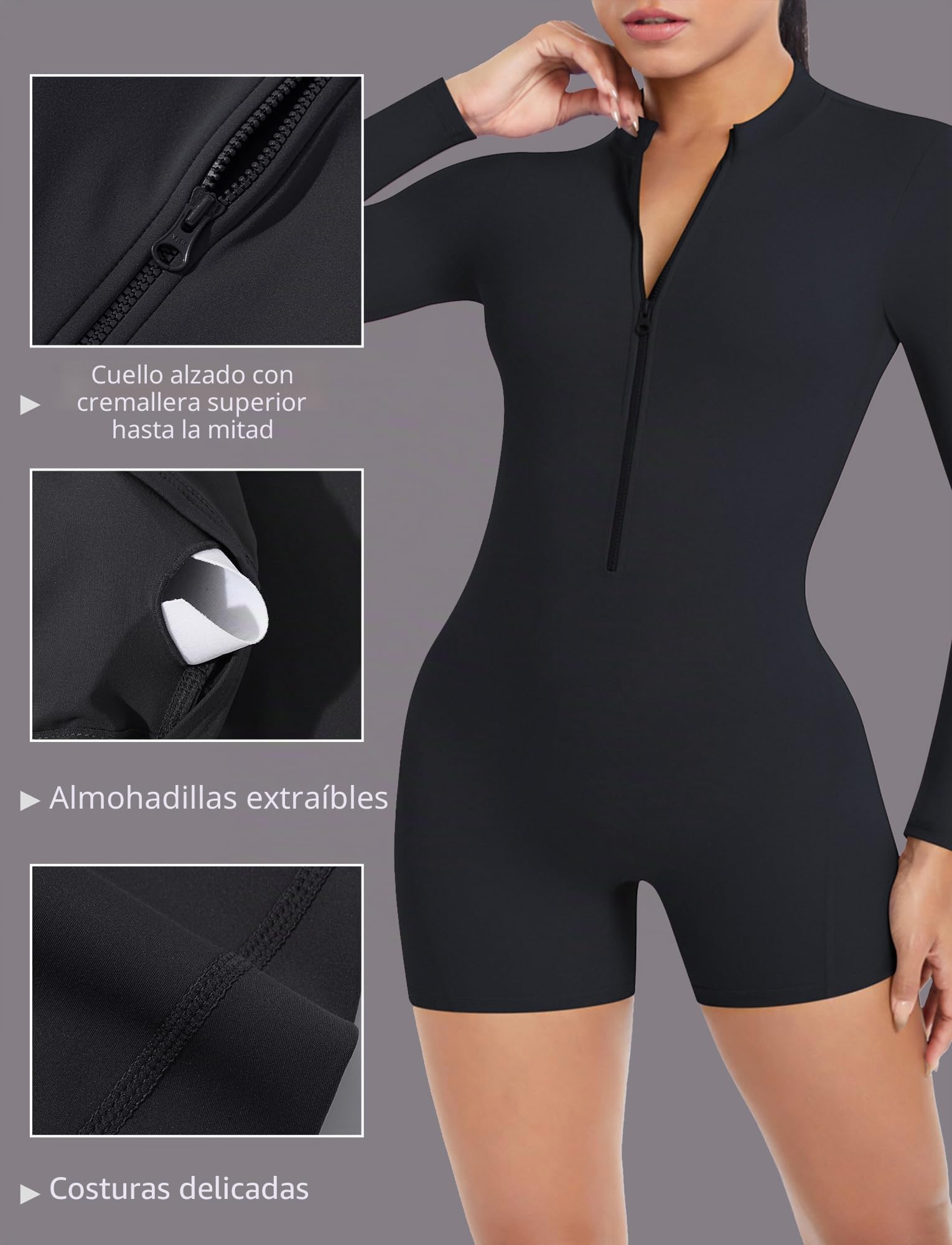 SEAUR Mono deportivo para mujer, corto, ajustado, para yoga, con espalda descubierta, bodycon con cremallera, gimnasio, fitness, jogging