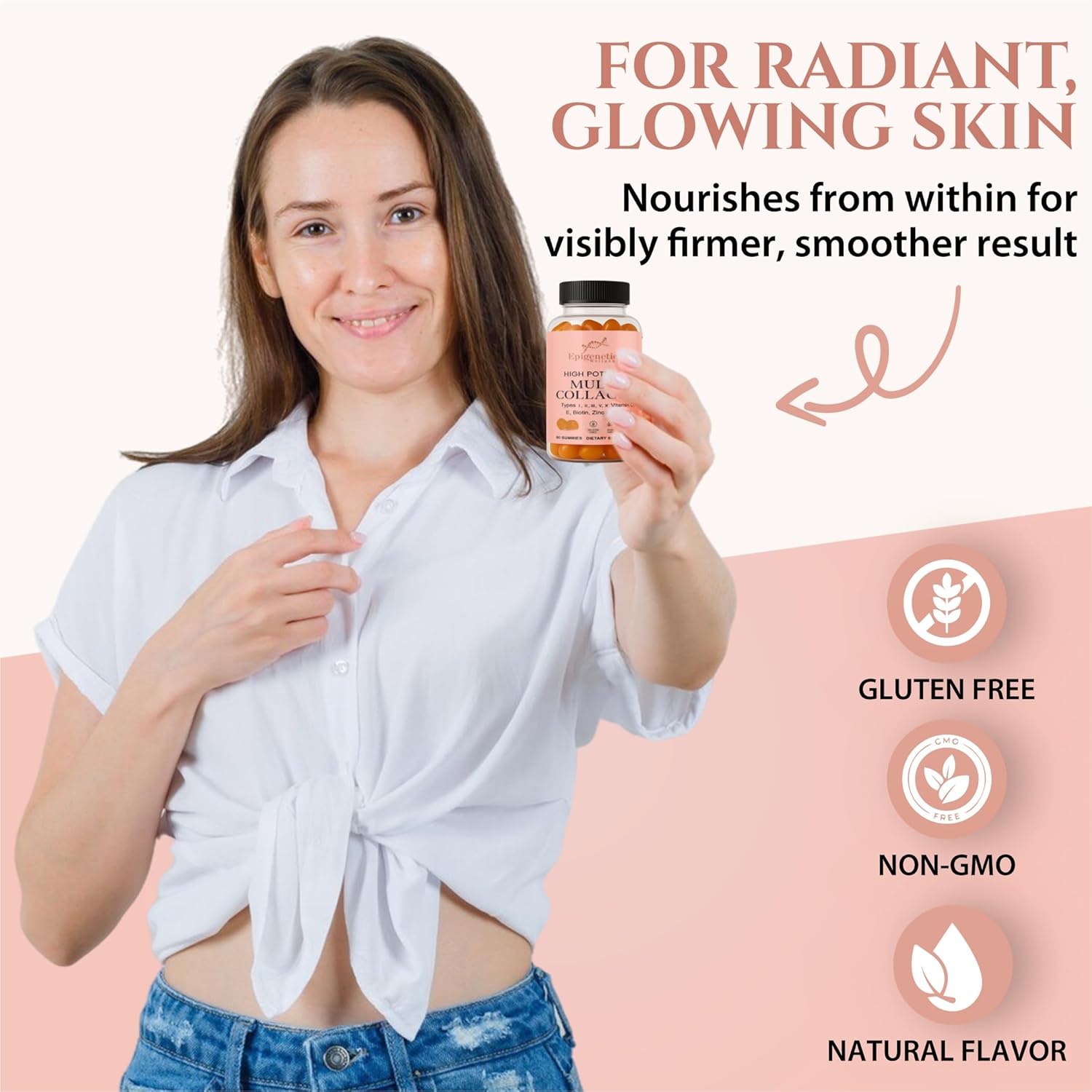 High Potency Multi Collagen Gummies with Types I II III V X Plus Vitamin C, E Biotin and Zinc for Skin Elasticity Joint Support Hair Nail Health and Daily Wellness Collagen Supplement