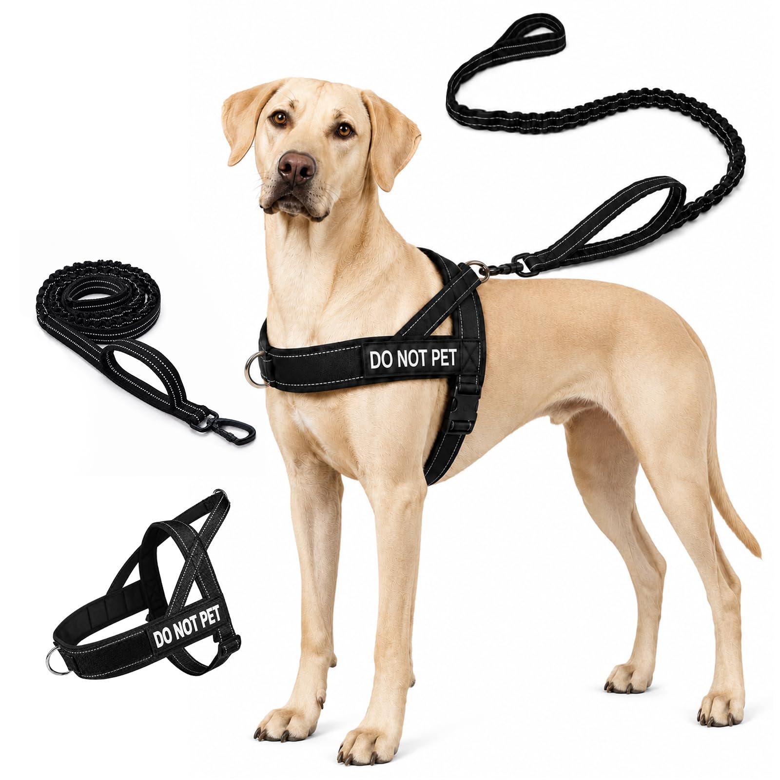 Harnais Chien Anti Traction Réglable, Harnais pour Chien avec Poignée de Contrôle, Harnais de Sécurité Réfléchissant avec Anneau Devant et Dos, Harnais pour Chien Moyen Grand Noir L