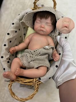 Abenduot 10Inch Can Open Mouth Full Body Silicone Baby Doll Realistic Squishy Soft Reborn Baby Girls Doll with Hand Rooted Hair
