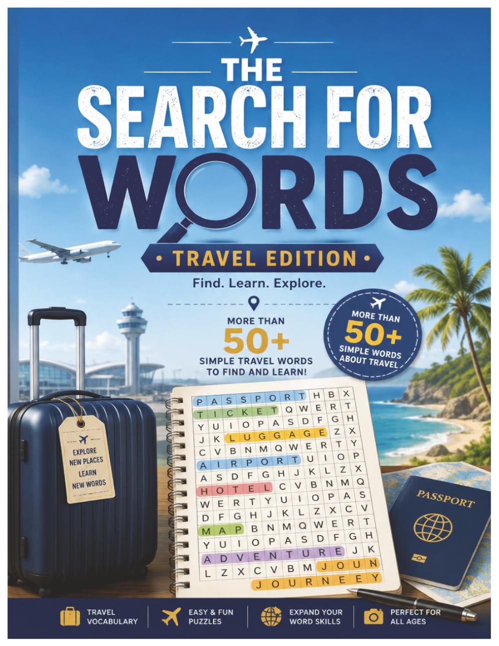 Travel Word Search for Adults: 50 Relaxing Travel-Themed Word Search Puzzles with Fun Vacation Words and Solutions