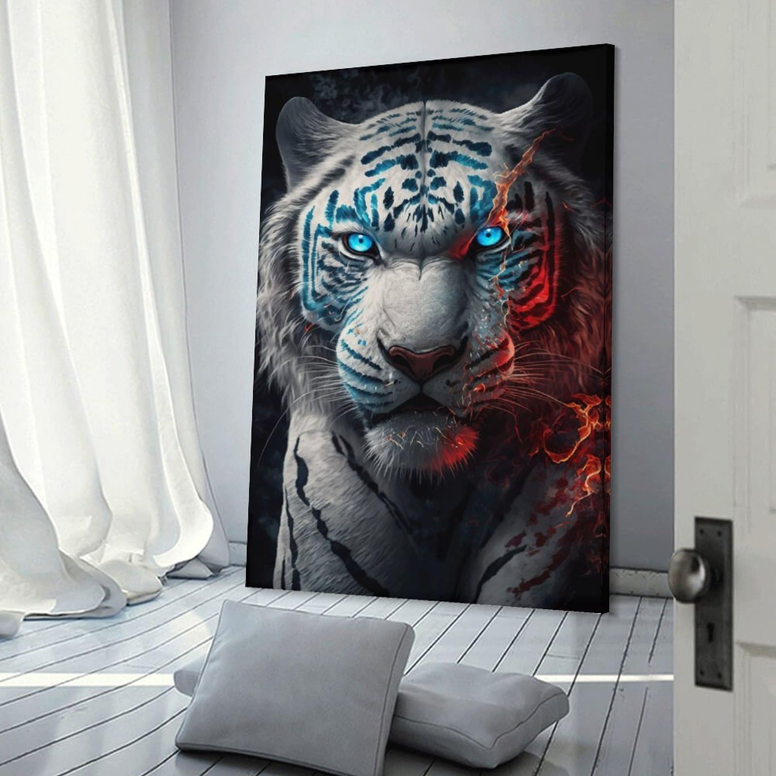 Junmoney Flaming Tiger Portrait -7 Wall Picture Print, 08x12inch(20x30cm), for Workspace Walls, Study Corners Or Bedrooms, Wall Art That Adds Style to Work Areas