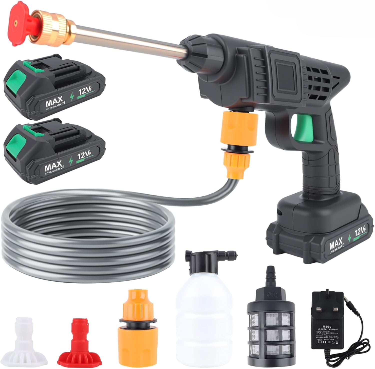 Cordless Pressure Washer Battery Powered,600PSI Portable Pressure Washer with 2 Nozzle, 16.4FT High-Elastic Hose,Handheld Power Cleaner for Home, Car, Yard