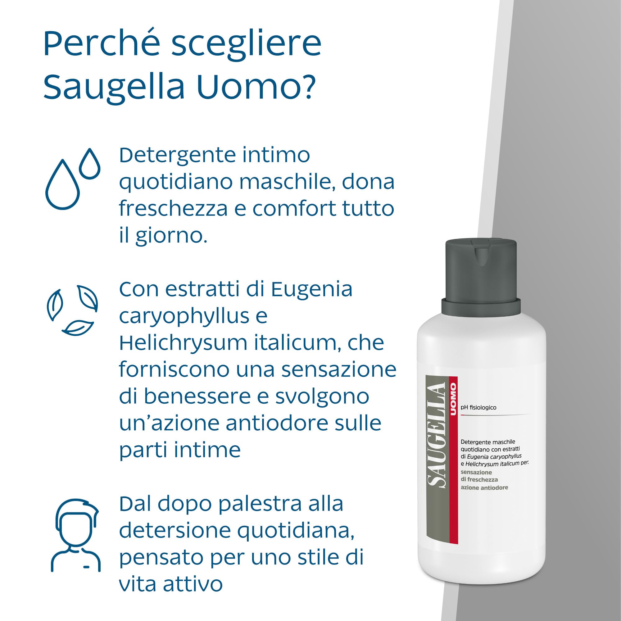 Saugella Uomo, Detergente Intimo e Corpo Rivitalizzante, Antiodore, Con Estratti di Elicriso e Chiodi di Garofano per un Uso Quotidiano nel Rispetto del pH Fisiologico, 500 ml
