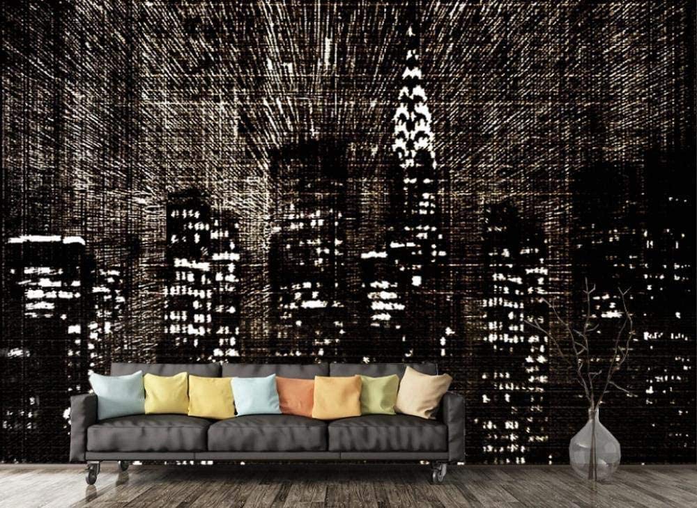 Mural de ilusión de pared 3D Nueva York Resumen Luces de la ciudad en blanco y negro Papel tapiz fotográfico Póster Vist Pared Pintado Papel tapiz 3D dormitorio de estar sala sofá mural-350cm×256cm