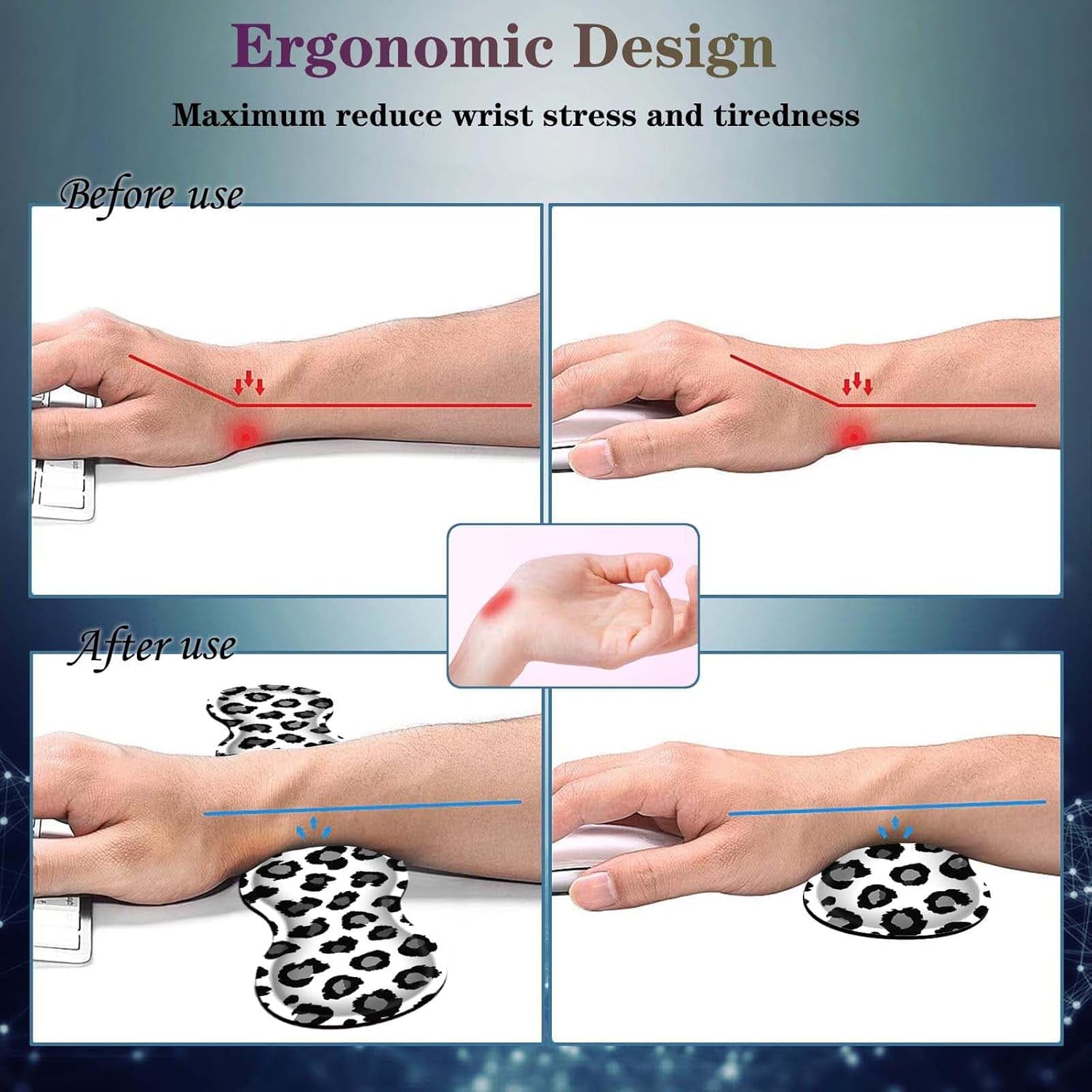 Mouse Pad Set,(31.5×11.8 in) Desk Pad + Keyboard Wrist Rest Support + Mouse Wrist Rest + Coaster for Office,Home,Computer,Laptop - 4 Black and White Leopard Print