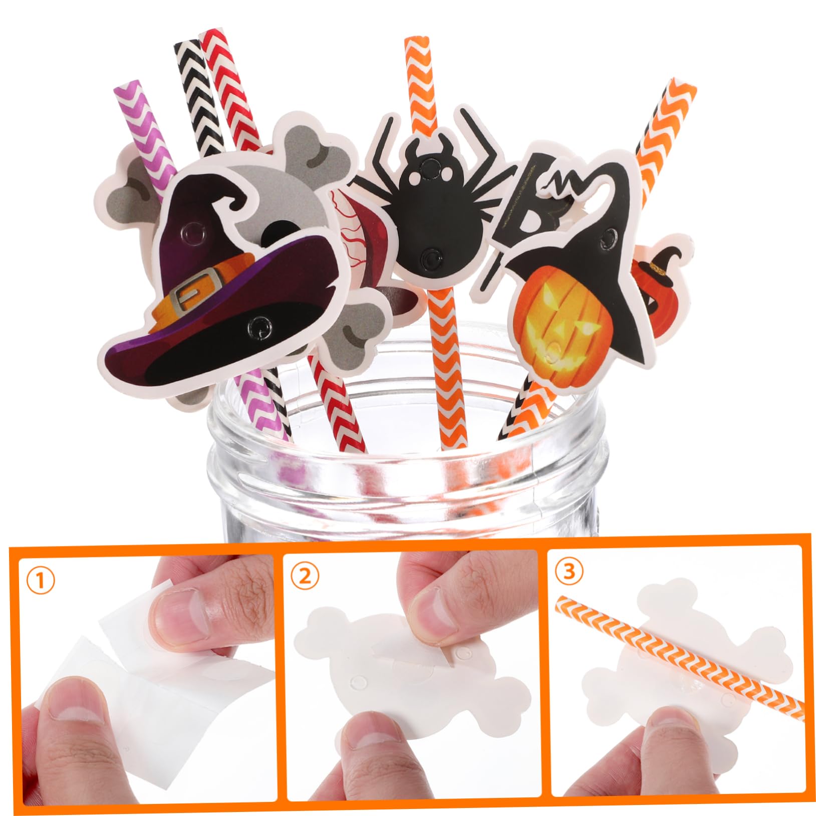Cabilock 6 Confezioni Cannucce di Carta di Halloween Stampa Colorata Strisce per Feste e Uso Familiare Decorate con Elementi come Ragnetti, Teschi, Bulbi Oculari, Luci di Zucca e Cappelli