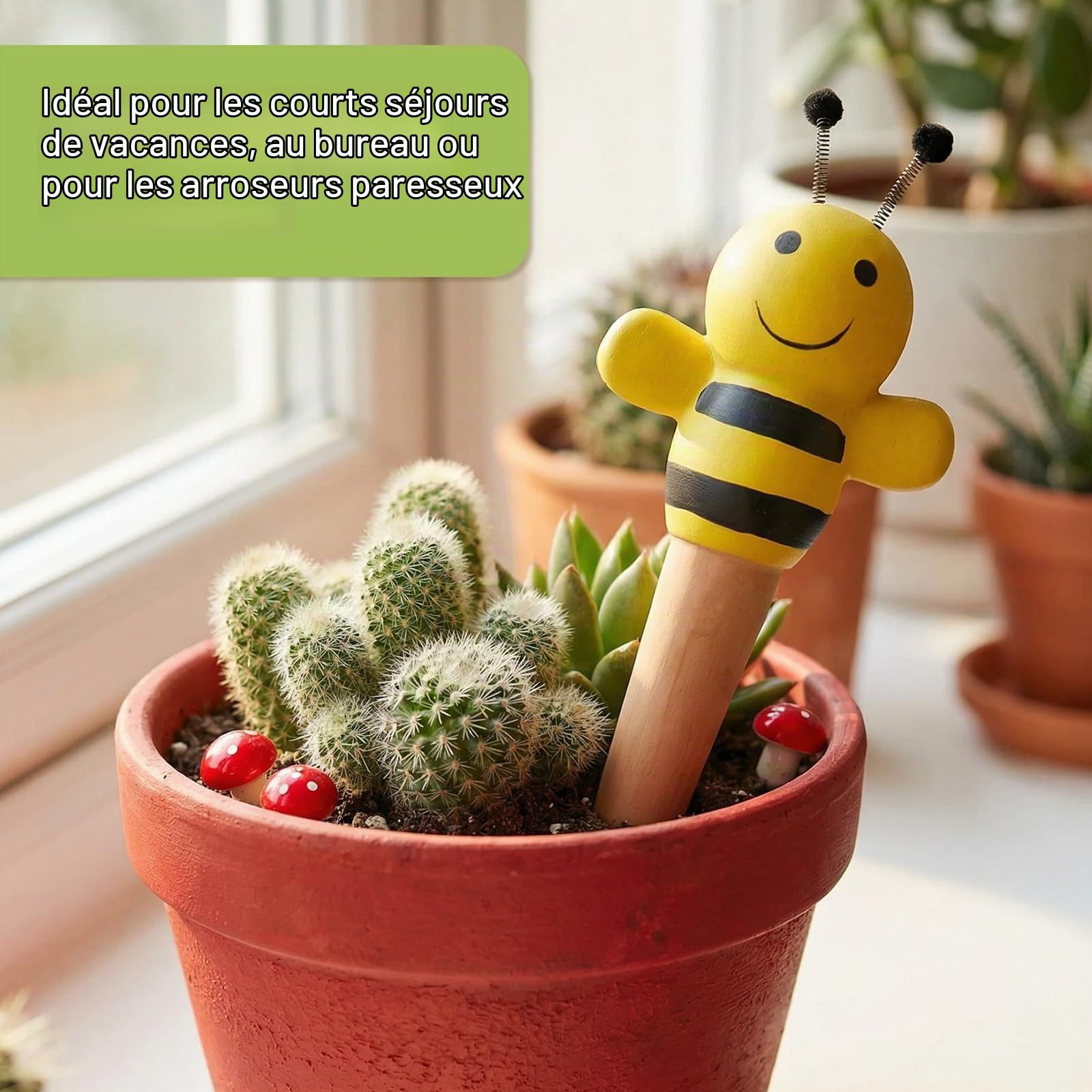 Joyeee Lot de 4 Pointes D'arrosage pour Plantes, Dispositifs D'arrosage Automatique en Terre Cuite, Jardinières de Vacances en Forme d'abeille, Idéales pour Les Plantes D'intérieur et D'extérieur