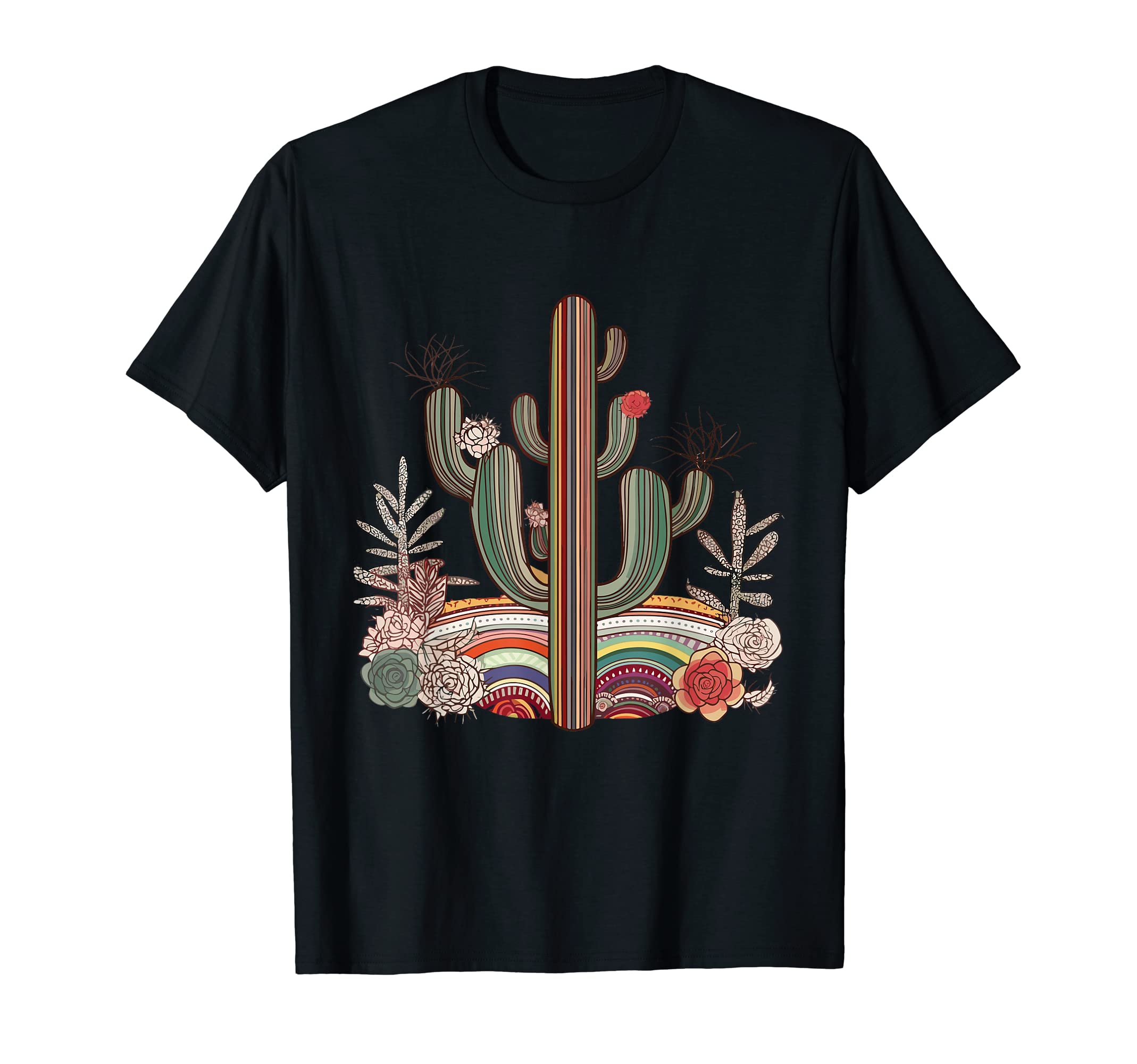 Serape Cactus Print Turquoise Western Saguaro Cactus T-Shirt