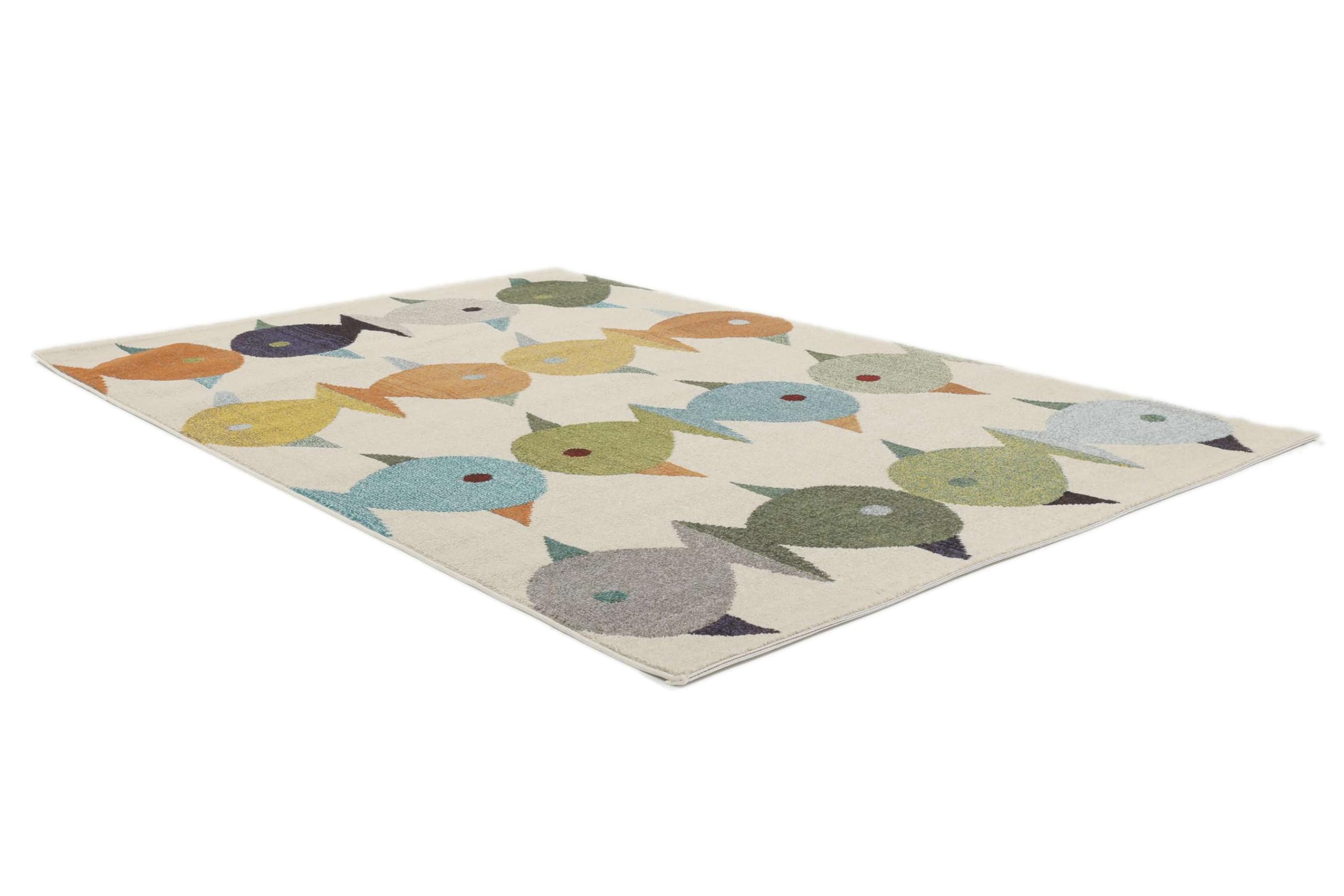 RugVista Fugl og fisk Tappeto, 140 x 200 cm, Beige/Multi | Moderni, I nostri designers, Rettangolare, Pelo medio, Lavabile solo a secco, Oeko-Tex 100, Soggiorno, Sala da pranzo
