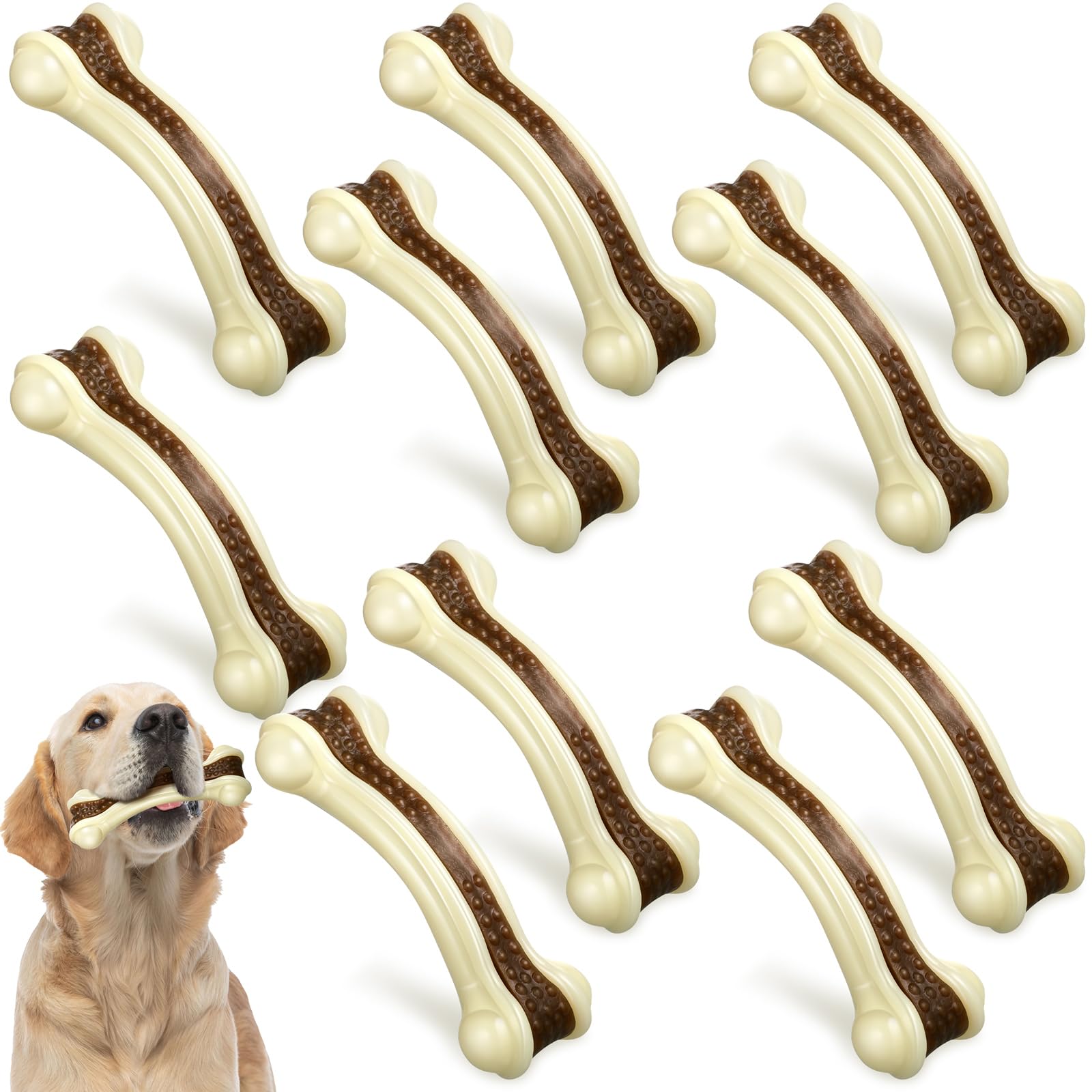 Sosation 10 Pcs Dog Chew Toys for Aggressive Chewers Nylon Beef Flavor Dog Bones Tough Puppy Teething Toys