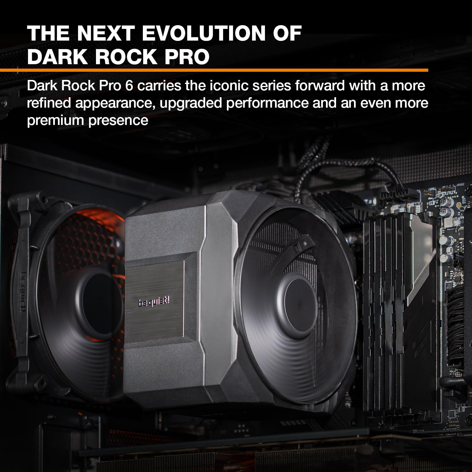 be quiet! Dark Rock Pro 6 chłodzenie powietrzne, wysoka wydajność chłodzenia CPU, tryb cichy pół-pasywny, 7 wysokowydajne heatpipes, 2 prawie bezgłośne wentylatory Silent Wings PWM, łatwa instalacja