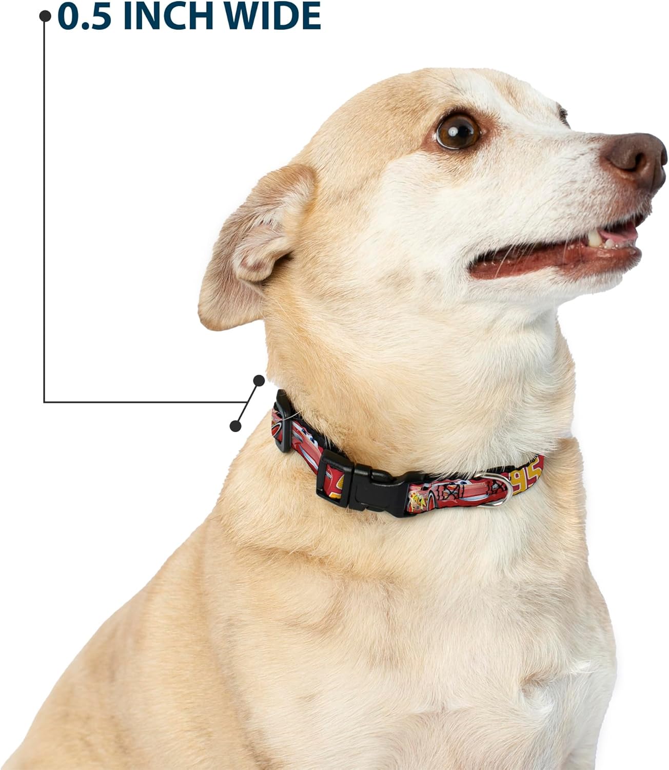 Disney Pet Collar, Dog Collar Plastic Buckle, Cars Lightning McQueen Smiling Pose 95 Reds White Orange, 20 to 31 Inches 1.5 Inch Wide
