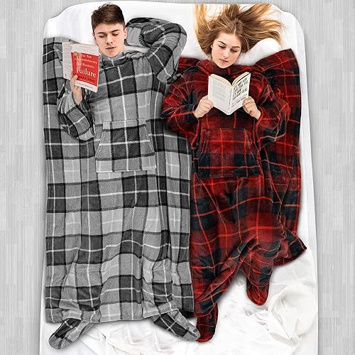 Miniatura 5 de PAVILIA Manta de forro polar con mangas y bolsillos para los pies para mujeres, hombres y adultos, manta con mangas, manta de felpa para dormir,