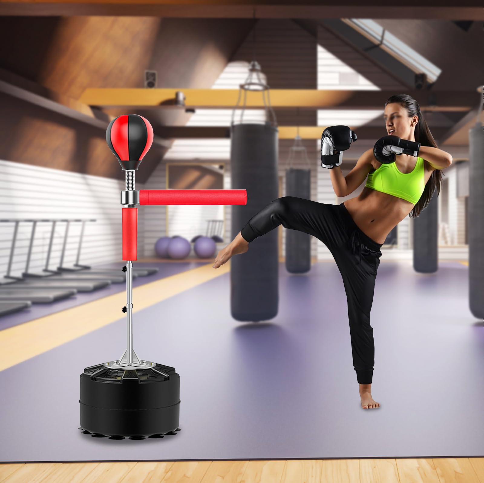 Punching Bag Standing,Punching Ball Adult with Reflective Bar,Boxing Ball Reaction Target Rotating Vertical Stick Target Household Evasion Training,Stand Punching Bag,Professional Adjustab