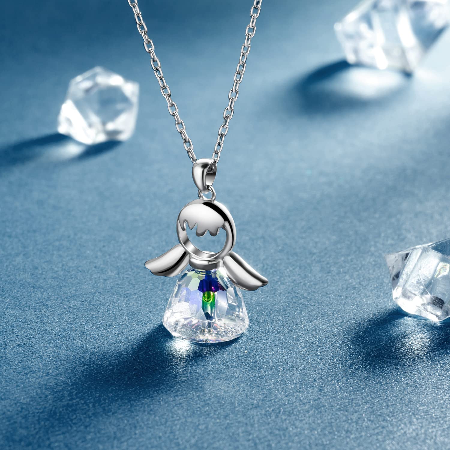 Collana in argento 925 con ciondolo a forma di angelo per donne,collana di angeli custodi con cristalli scintillanti, gioielli dell'amicizia per bambini ragazze donna regalo per il battesimo comunione