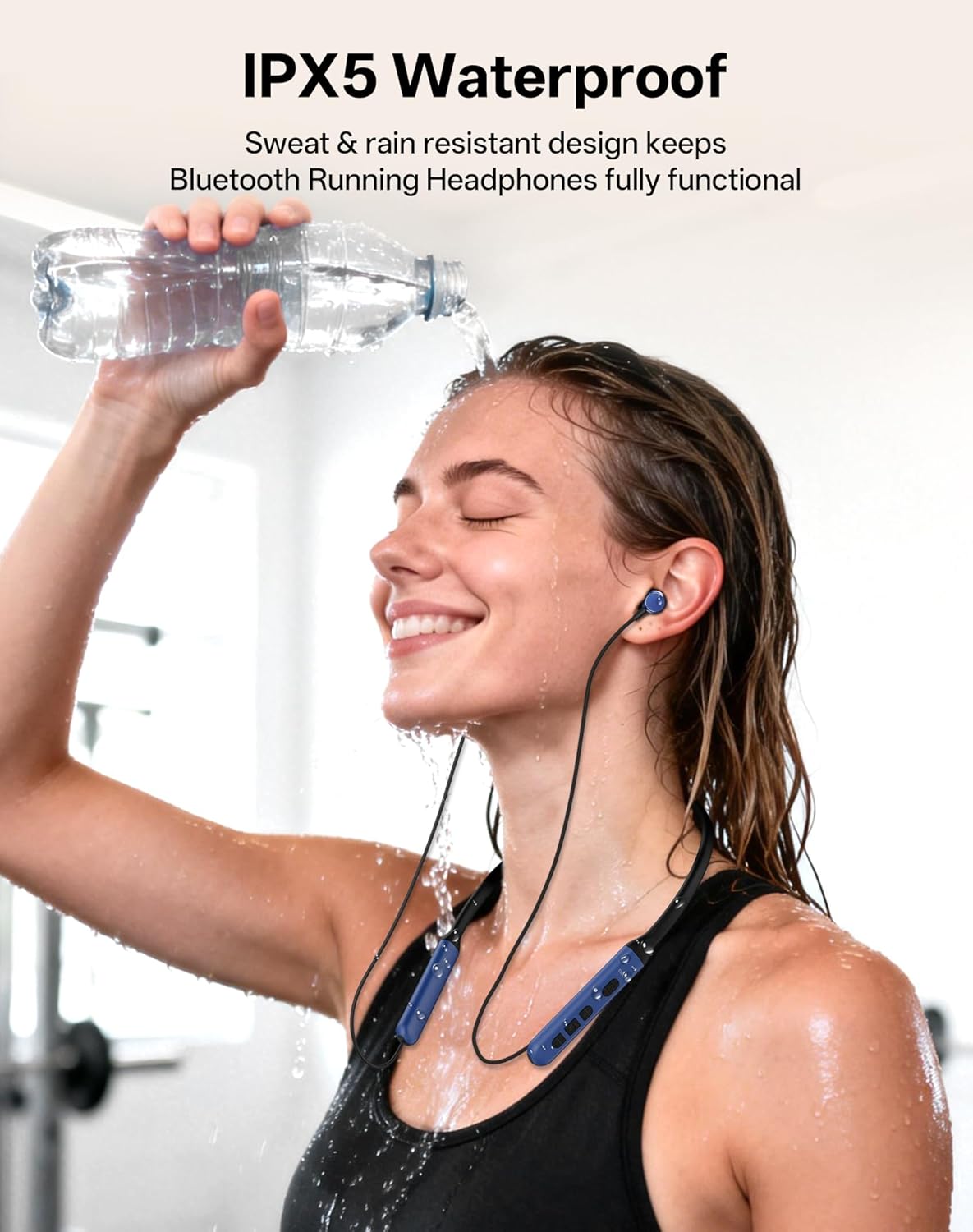 Neckband Bluetooth Headphones, Wireless Bluetooth 6.0 Earbuds with Microphone, Comfortably Light, Deep Bass Earphones 35H Playtime, IPX5 Waterproof, Magnetic Headset for Workout (Navy Blue)