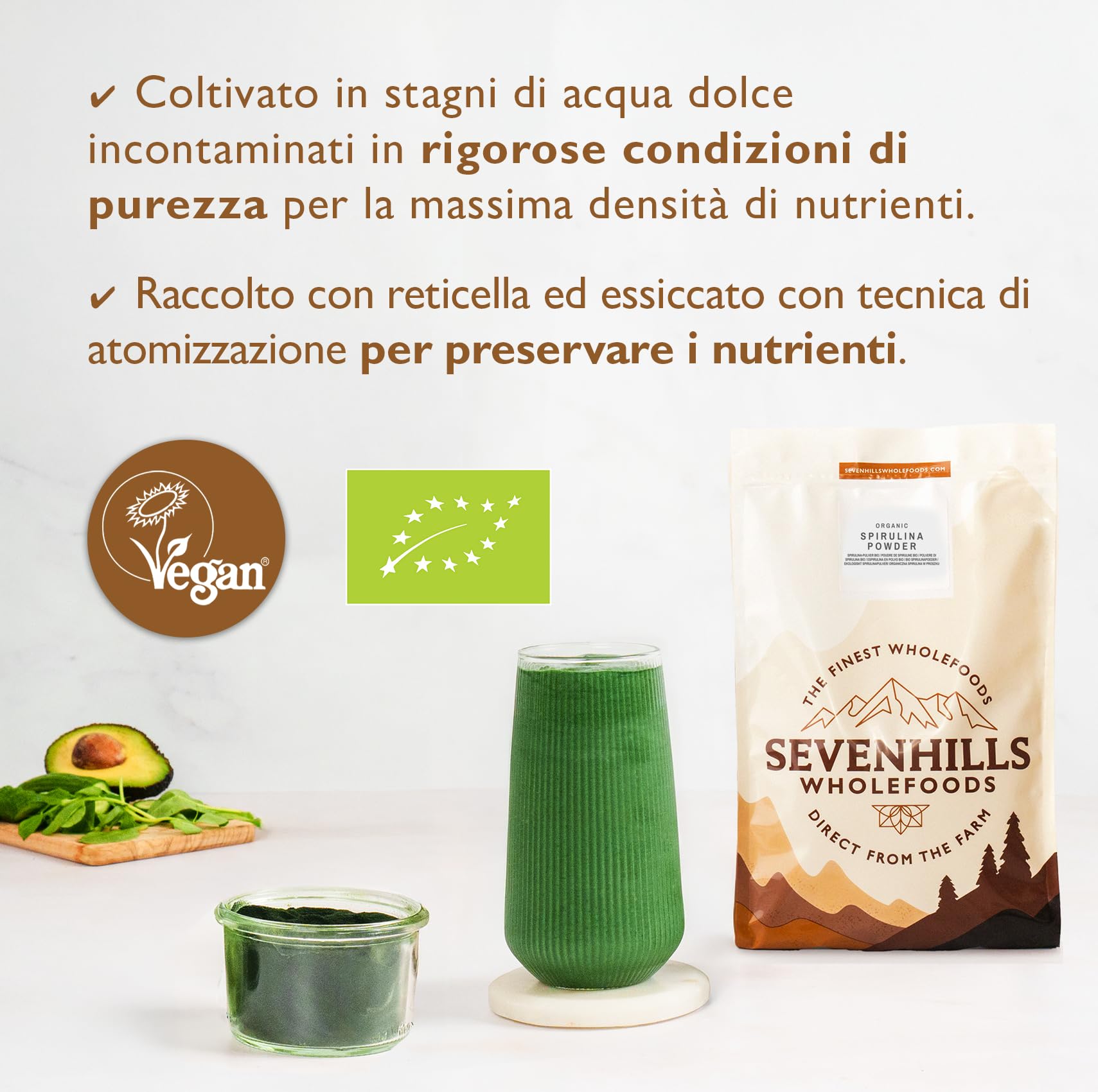 Sevenhills Wholefoods Polvere Di Spirulina Bio 500g | Ricca di nutrienti | 100% pura e naturale | Senza allergeni
