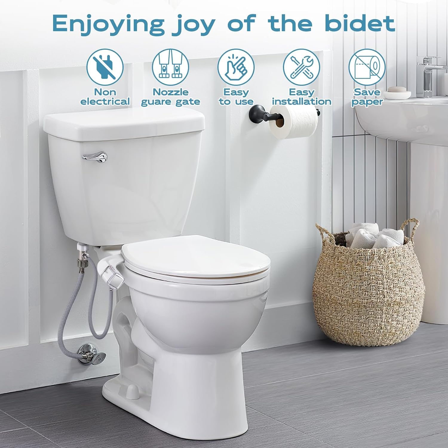 Fixation de bidet ultra-fin, double mode pour toilettes, siège de toilette avec commandes de pression (lavage féminin/postérieur), facile à installer, non électrique