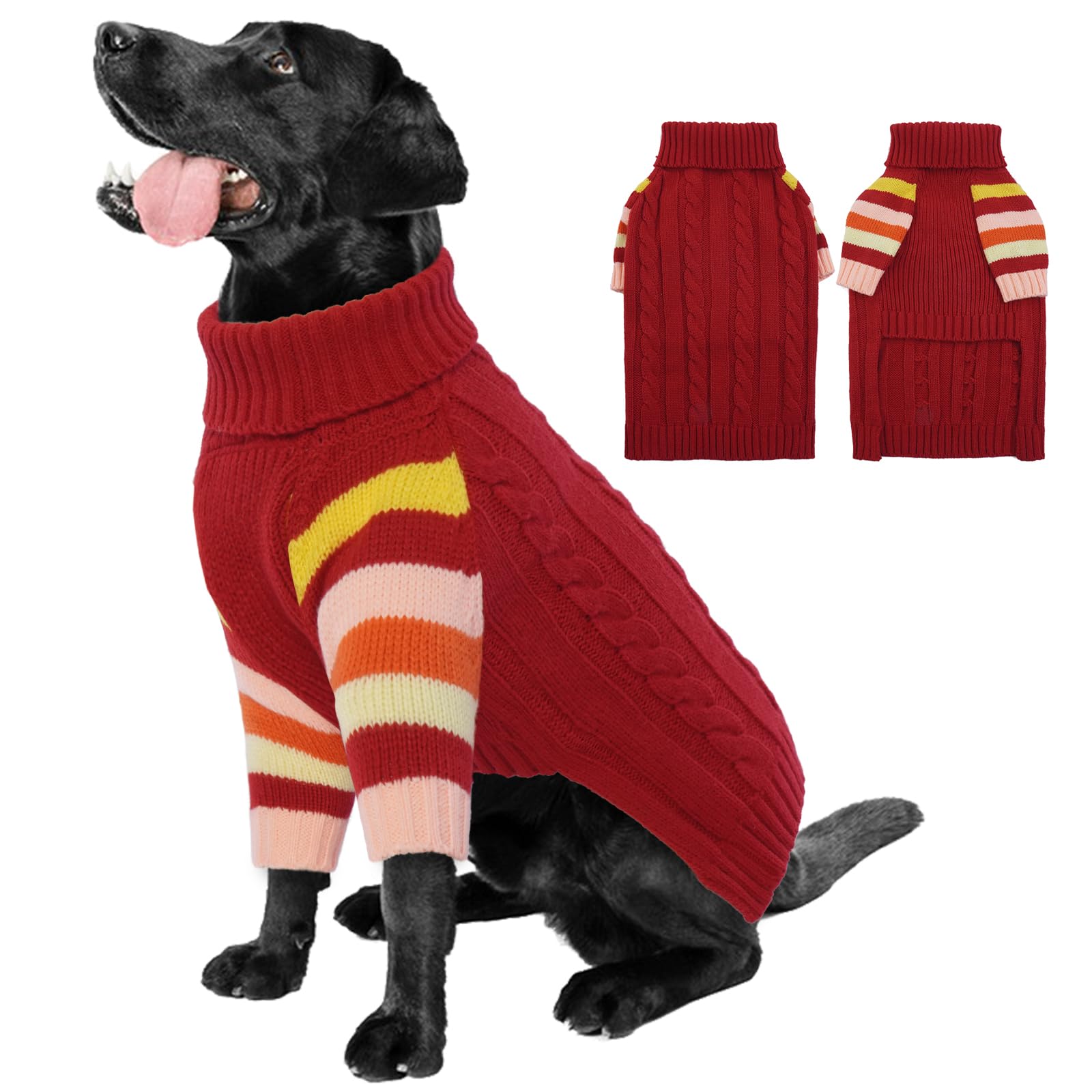 OUOBOB XXL Dog Sweaters Stretchy, Turtleneck Knit Sweater for Extra Large Dogs, Sweaters for Large Size Dogs, Warm Christmas Big Dog Sweater Golden