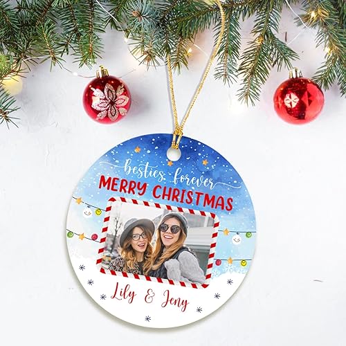 Miniatura 2 de Adornos de Navidad con foto personalizada 2023 para amigos, mejores para siempre, adorno de feliz Navidad, regalo de adorno de Navidad personalizado