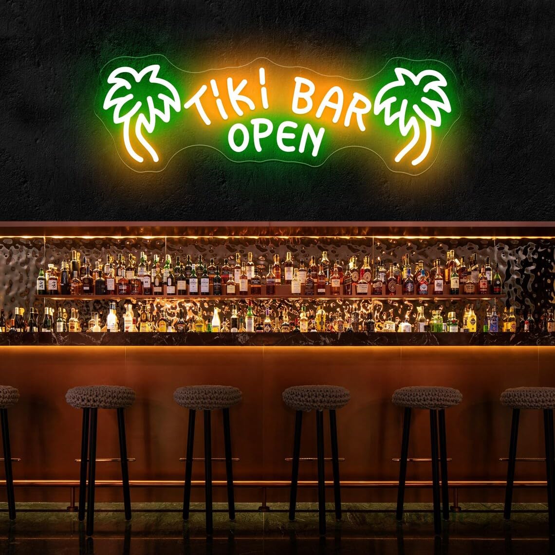 Tiki Bar Open Neon Art Sign, Tiki Bar Led Light Personalized Gifts Man Cave Pub Decoration