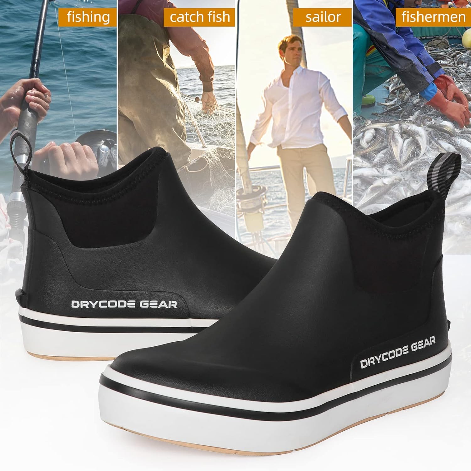  | DRYCODE Deck Fishing Boots, Deck Boots for Men Waterproof Rain Boots Men and Women, Anti-Slip Rubber Ankle Water Boots, Outdoor Muck Short Fishing Shoes for Mens Boating, Womens Gardening, Size 5-14 | Rain