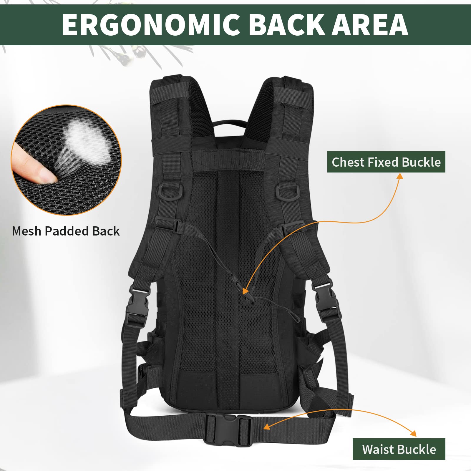 Sac à Dos Militaire Tactique 20L Molle Multifonction Plein Air Randonnée Trekking Cyclisme Fitness Noir