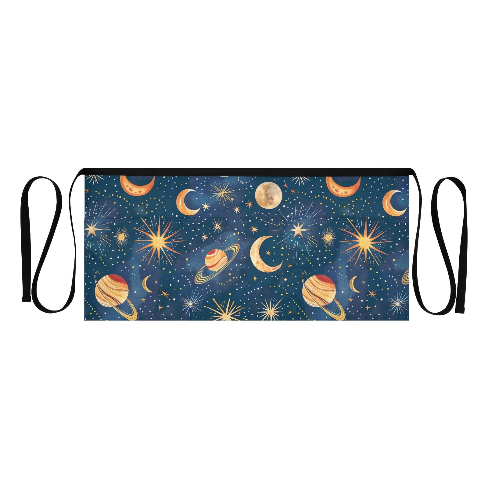 ODAWA Stars Moons Planets Blue Half Apron with 3 Pockets Serving Aprons for Waitresses Short