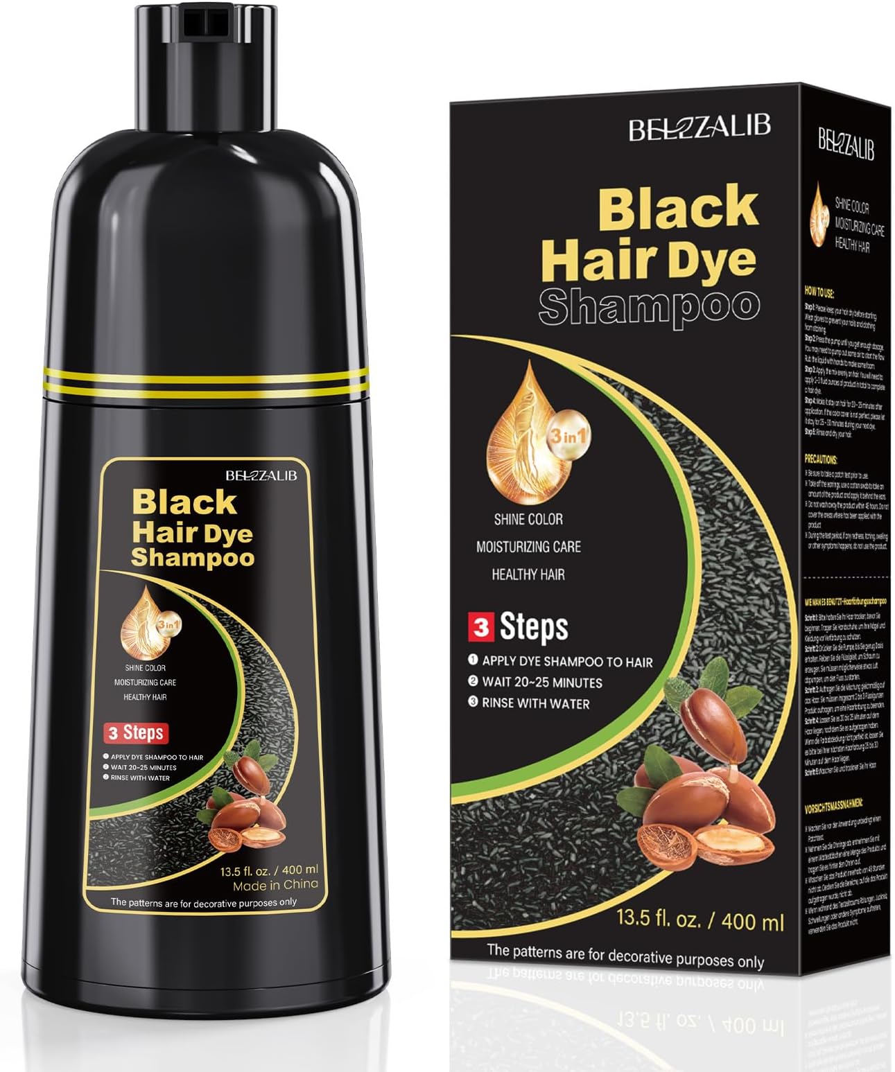Black Hair Dye Shampoo for Woman & Man, Hair Color Shampoo 3 in 1