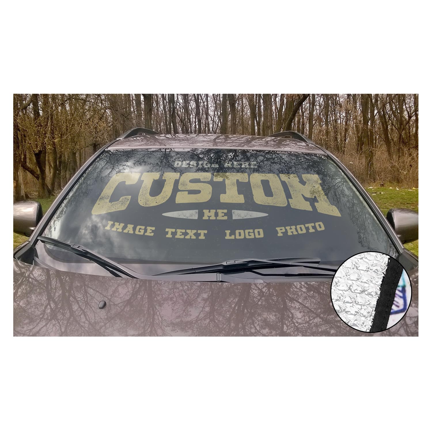 Personalization Car Windshield Sun Shade，Custom Front Window Sun Visor，Uv Protection Sun Visor Reflective Foldable for Cars SUV Trucks- 51 X 27.5 in