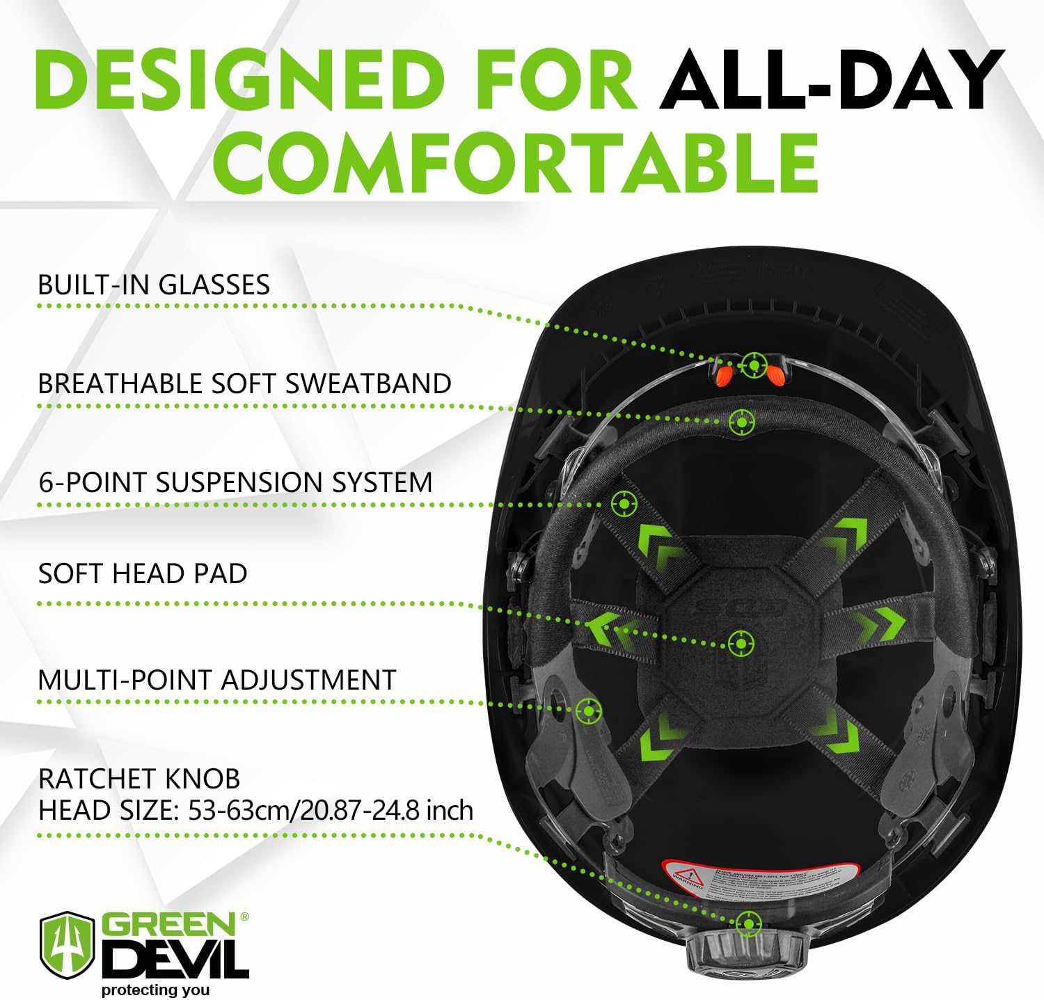 GREEN DEVIL Chainsaw Safety Protective Helmet Forestry Helmet with Build-in Visor Mesh Face Shield Ear Muffs 4 in 1 Ideal for Arborist Tree Work DIY Outdoor Logging Hard hat - Image 5