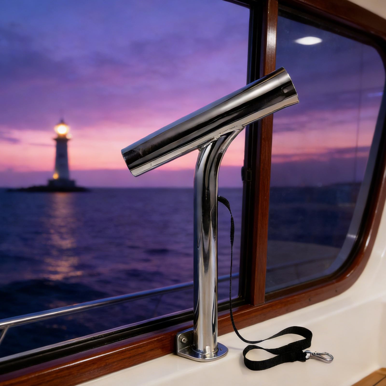 Porta Canna da Pesca in Acciaio Inox Argento per Barche e Yacht, Design Portatile Stabile e Sicuro, Misura 42x26x5,3cm, per Kayak e Pesca in Mare