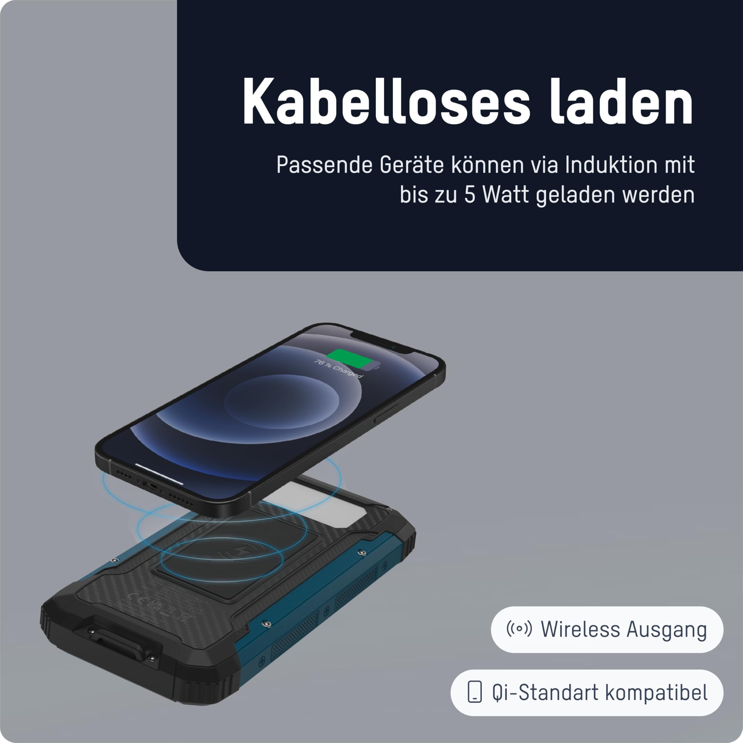 ANSMANN Solar Powerbank 10000 mAh, Outdoor Ladegerät Wireless, mit Solarpanel & Taschenlampe, 2 USB-A Ausgänge, USB-C Eingang, Smartphones, Tablets & mehr