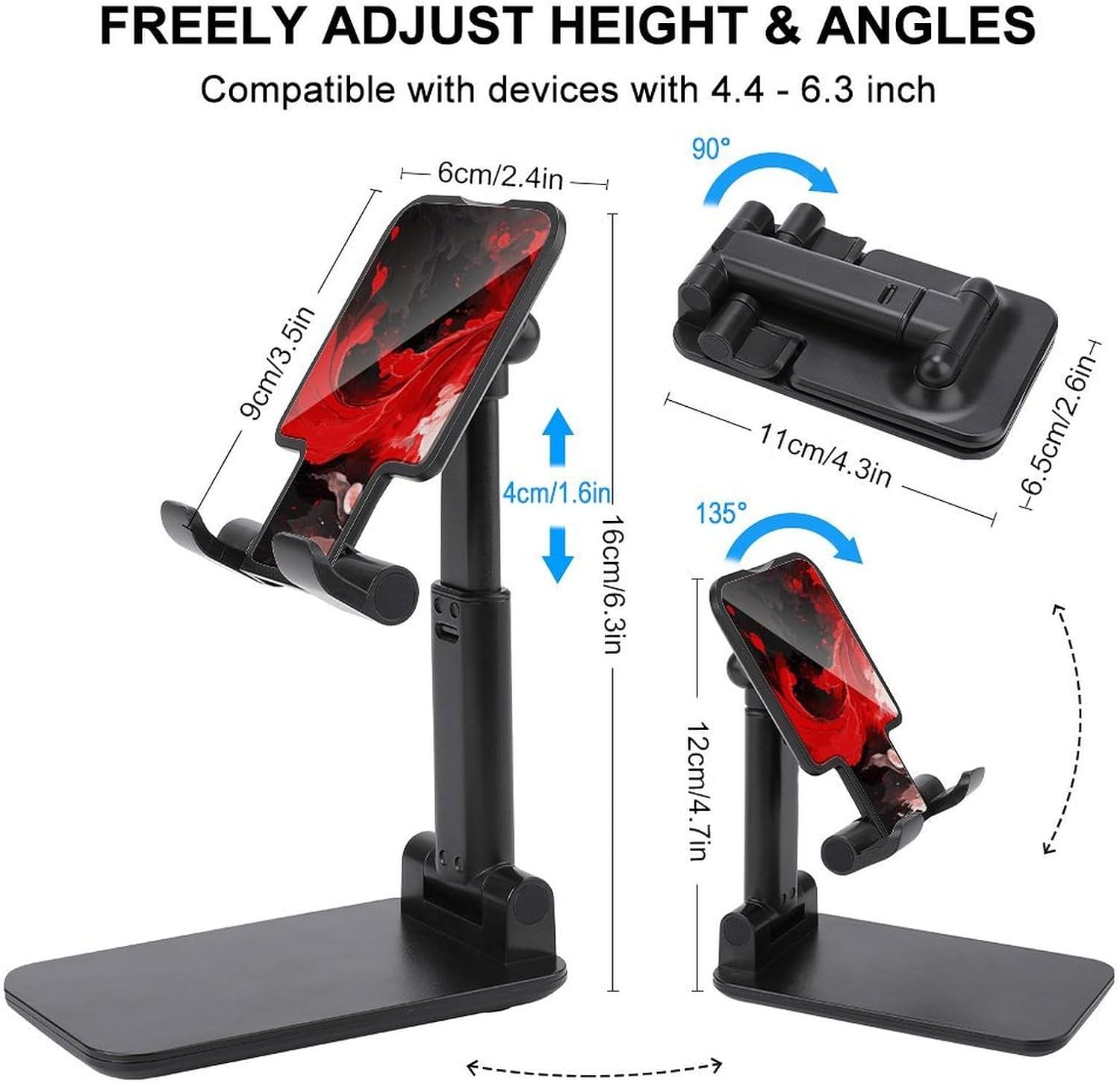 Red Black White Abstract Folding Cell Phone Stand, Portable Phone Holder image 2