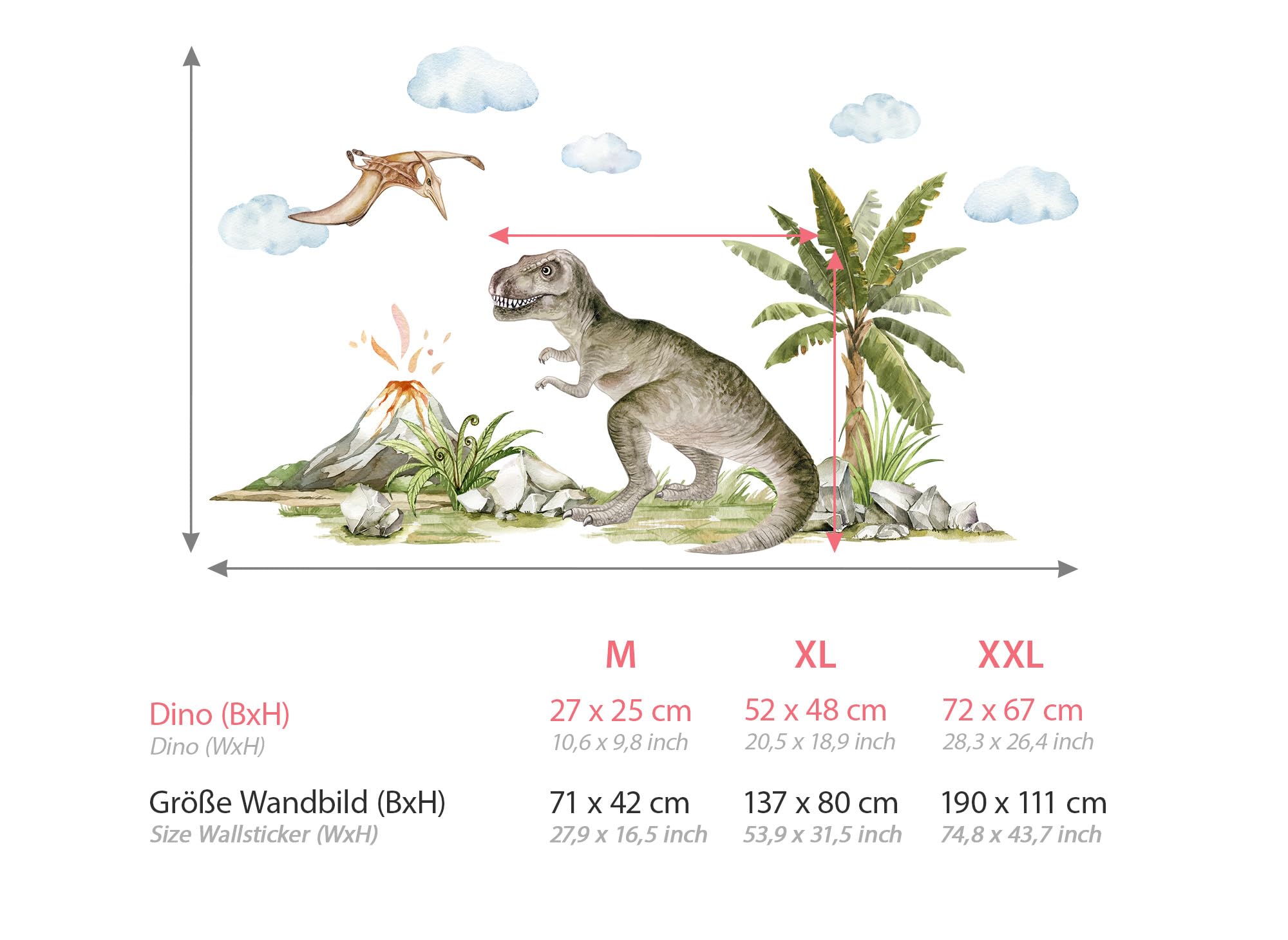Grandora XXL Dinosaurier Wandsticker Dino T-Rex Vulkan Wandtattoo Kinderzimmer Wandaufkleber Tiere Babyzimmer selbstklebend Wanddeko DL845-5