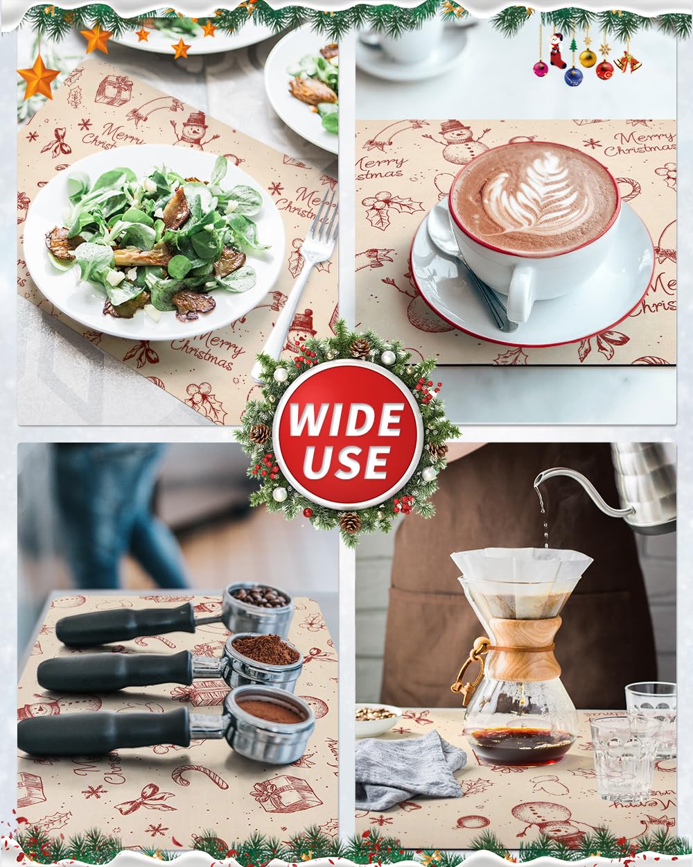 AMOAMI - Mata do kawy Ukryta Plama Gumowe Wspierane Chłonna Mata Do Suszenia Naczyń Do Kuchennego Licznika Kawy Akcesoria Pasuje Pod Ekspres Do Kawy Ekspres do espresso Chrismas Beżowy 40 x 80 cm