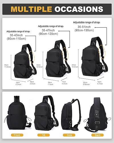 Miniatura 3 de Mochila bandolera pequeña negra para hombres y mujeres, A-negro-1medium, Moda