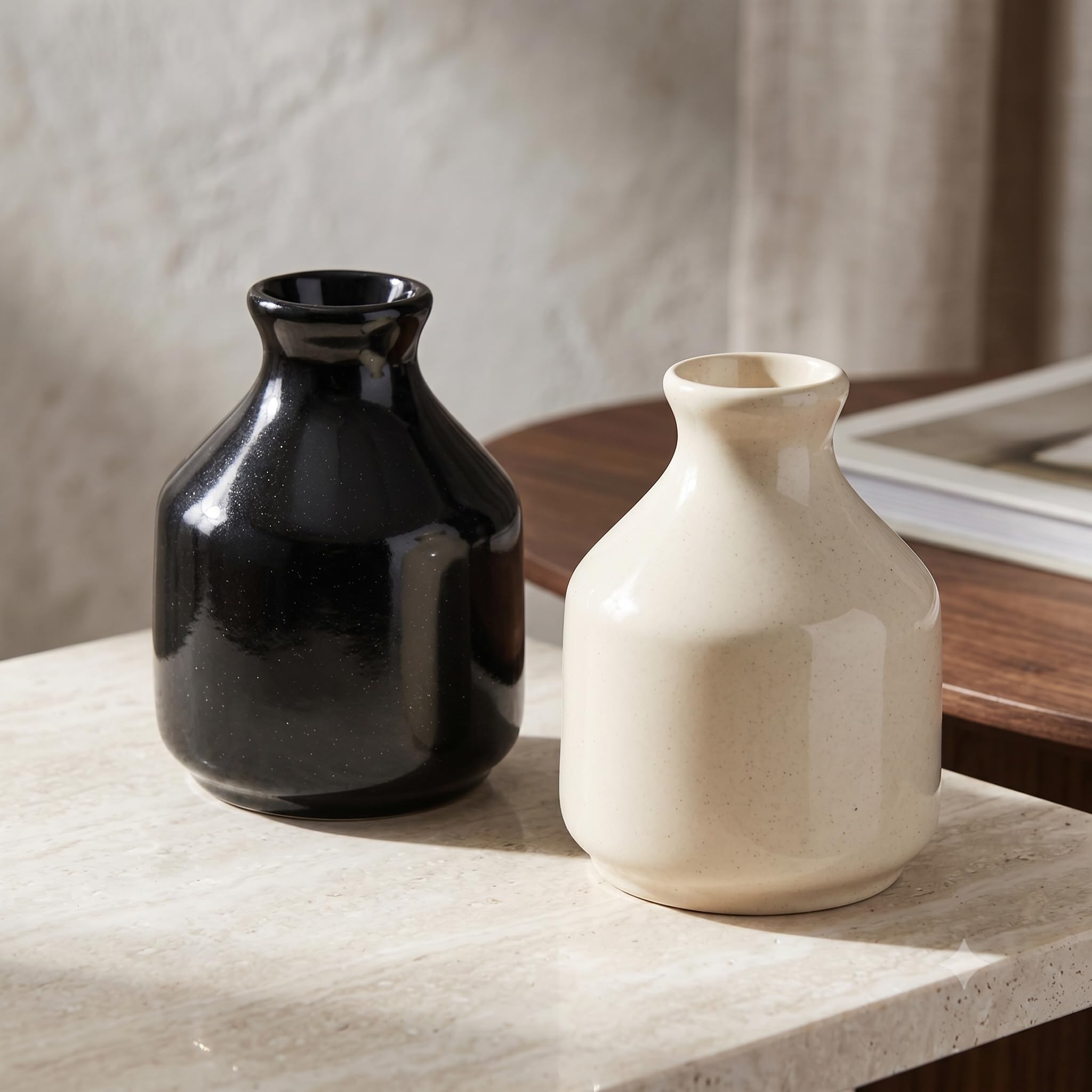 Pure Source India Ceramic Decorative Flower Vase Set of 2 Without Flowers for Living Room, Bedroom,Dining Table,Home Decor (Black & White)-image-39