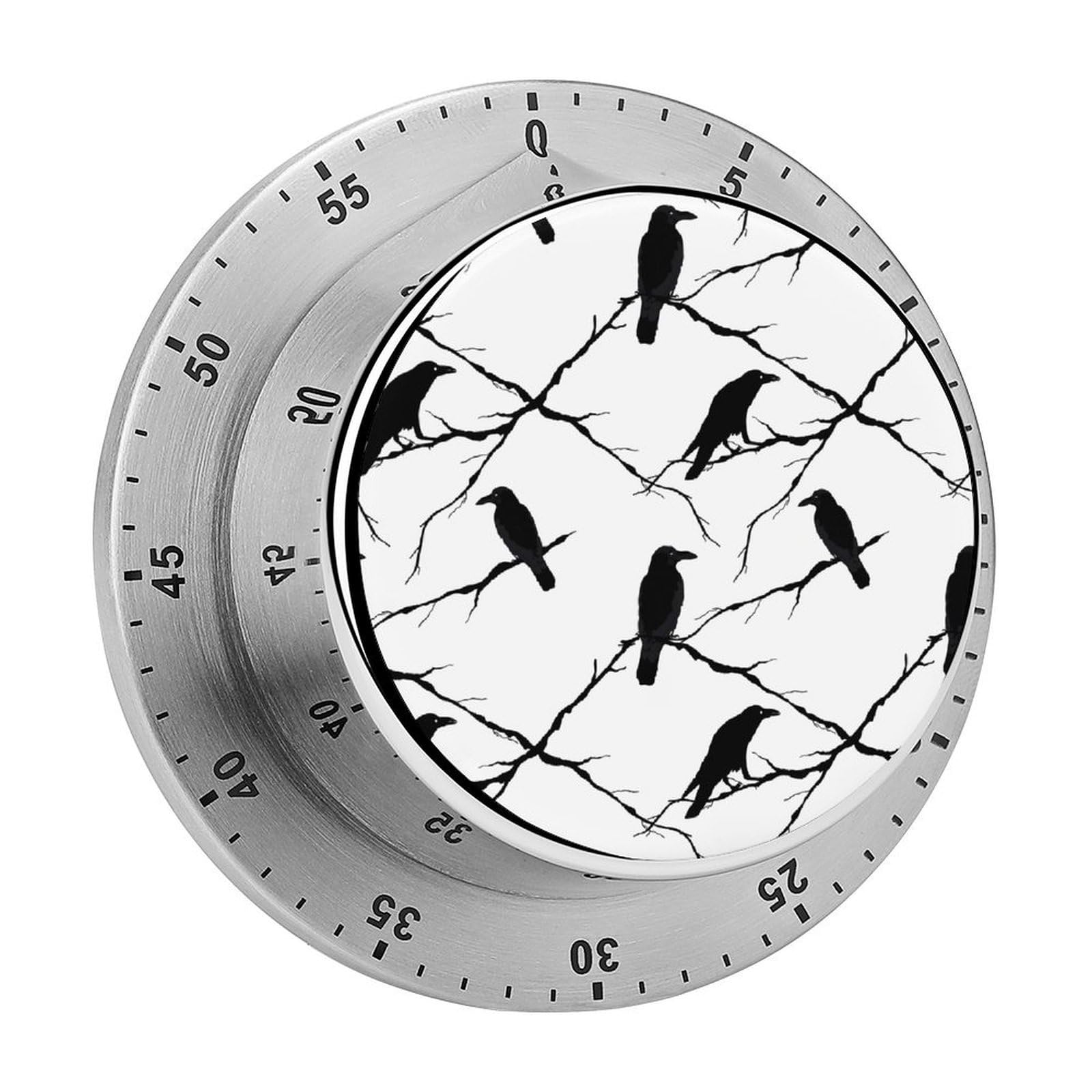 Tree Branch Black Crow Raven Bird Circular Rotating Timer, Suitable for Kitchen and Bedroom
