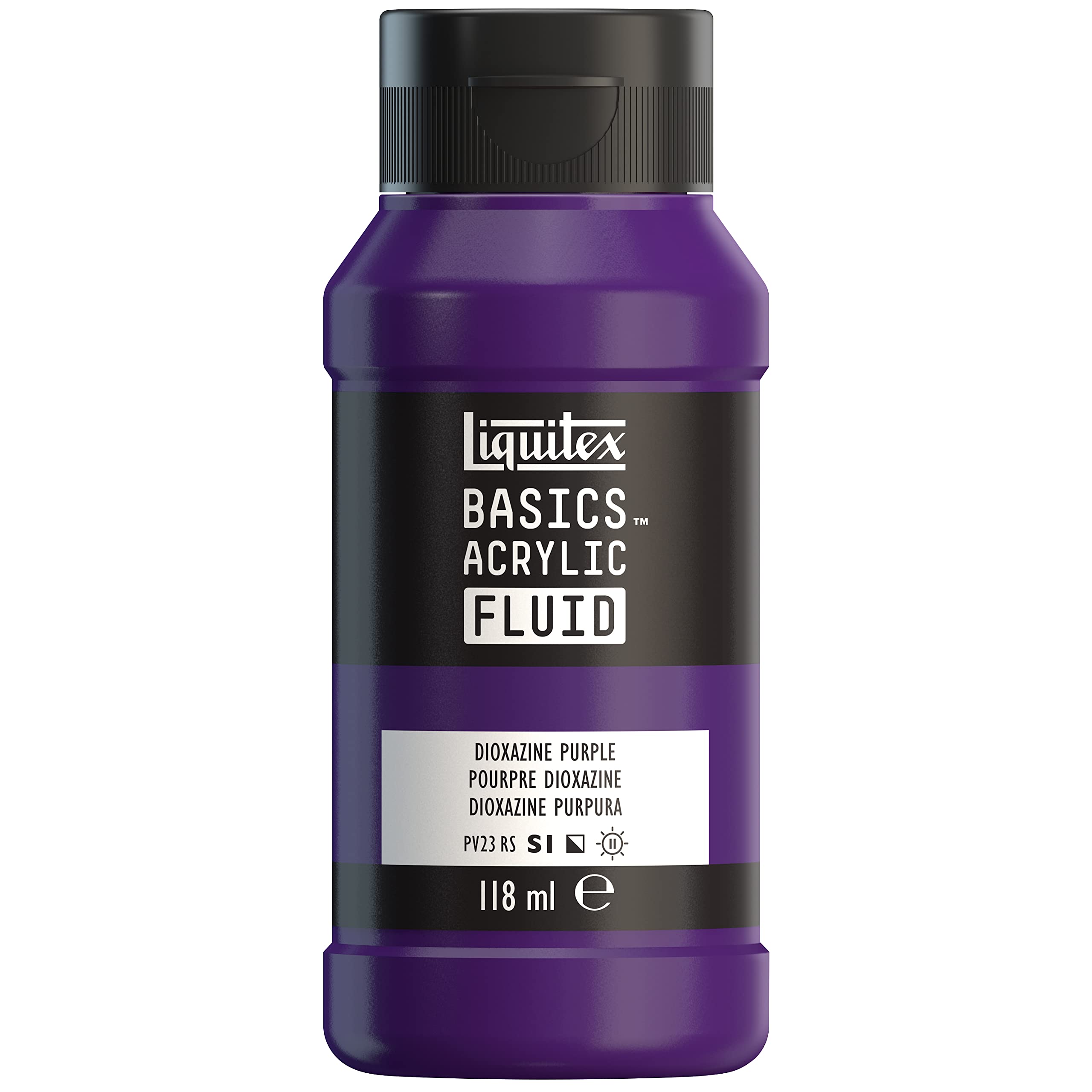 Liquitex 8870395 Basics Fluid Acrylfarbe mit fließender Konsiszenz, schnell trocknend, lichtecht, wasserfest, auf Wasserbasis, 118ml Flasche - Dioxazinpurpur