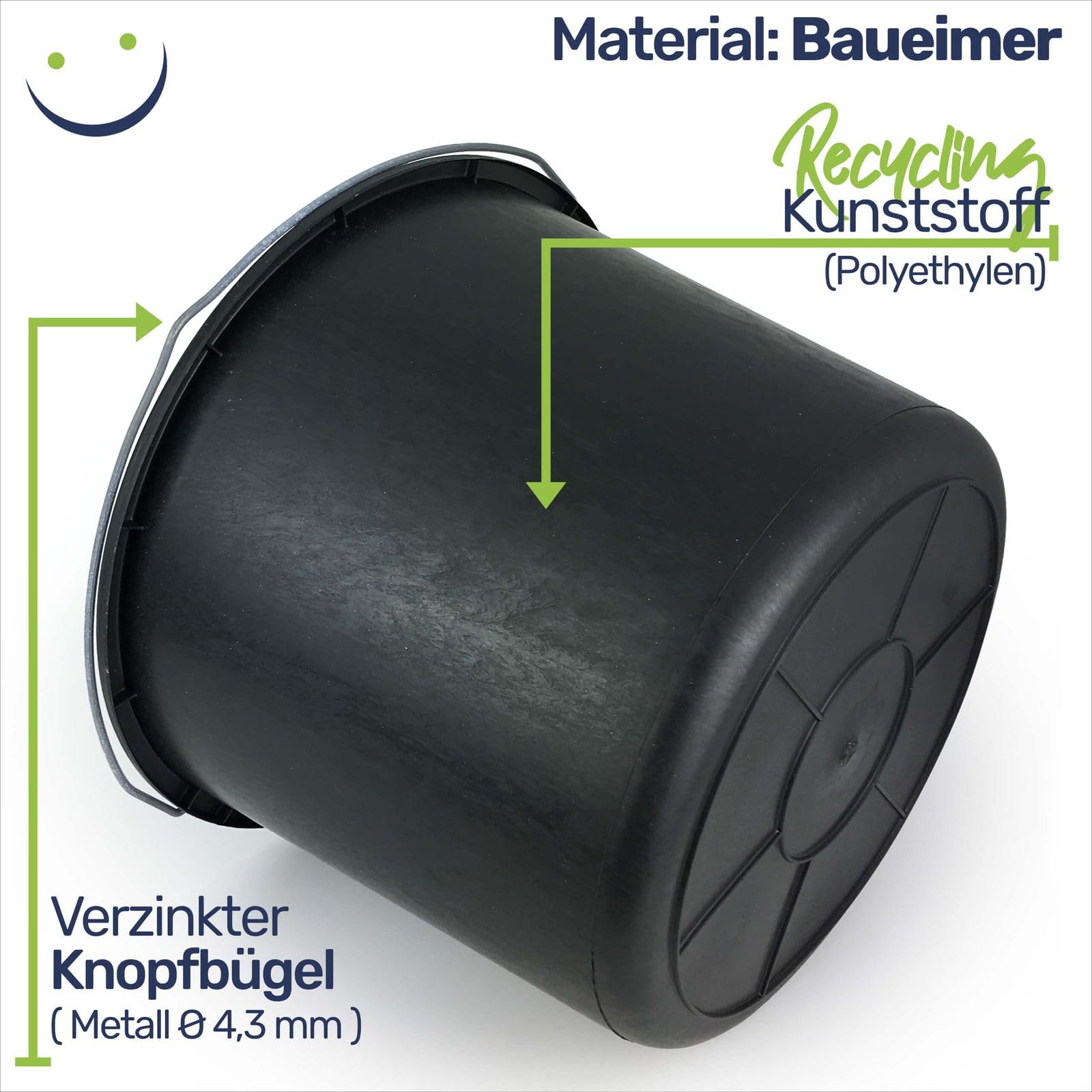 TAMS® Bouwemmer 5/12/20 liter, mortelemmer en cementemmer van robuuste