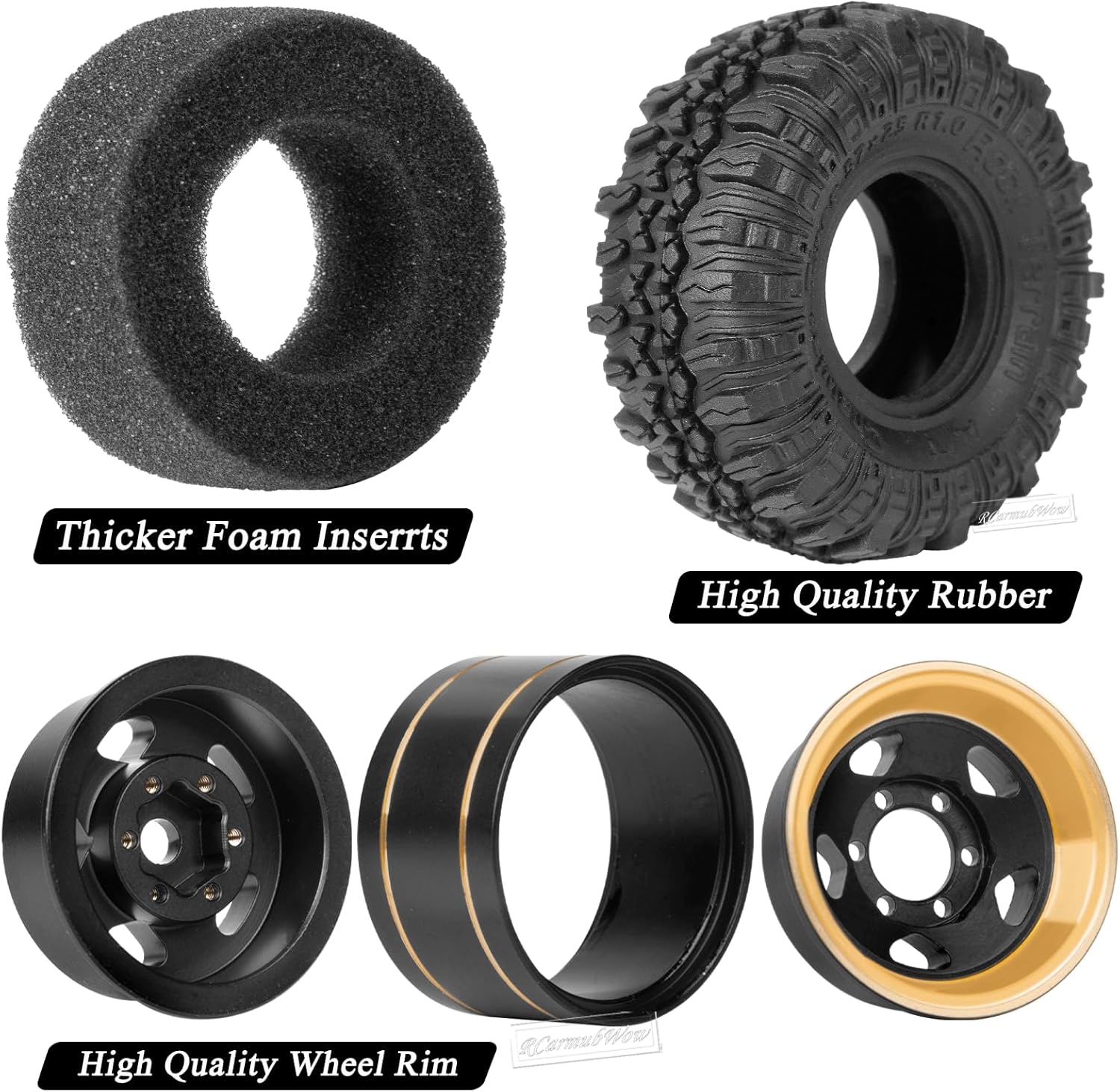 1.0in Beadlock RC Wheels and Tires for 1/18 Trx4m,1/24 SCX24 RC Crawler Car,1.0 Beadlock Rims & 1.0 Beadlock Tires,Brass Wheels Soft Sticky Rubber Tires,4PCS(Style B)