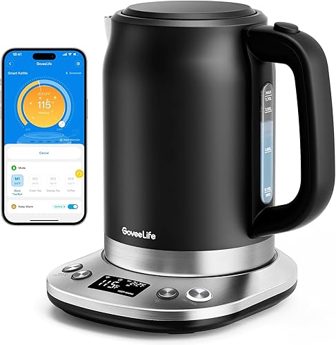 GoveeLife Hervidor eléctrico inteligente, control de temperatura, hervidor de té eléctrico WiFi con control Alexa, hervidor de agua de acero